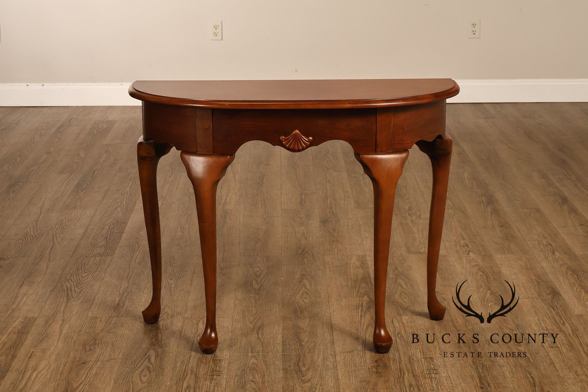 Queen Anne Style Narrow Cherry Demilune Console