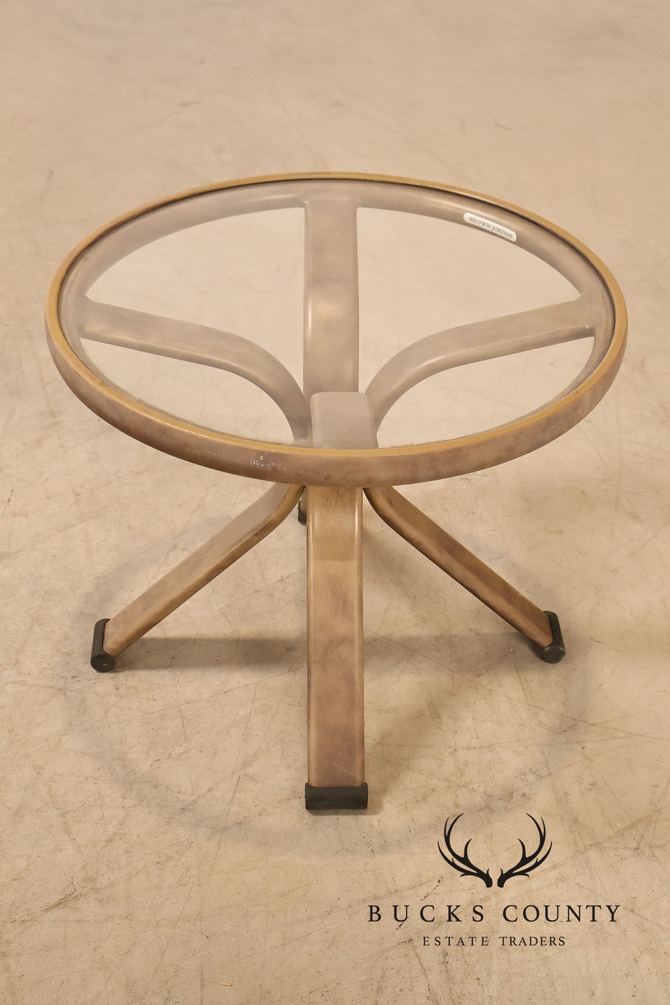Brown Jordan Pair of Outdoor Round Glass Top Side Tables