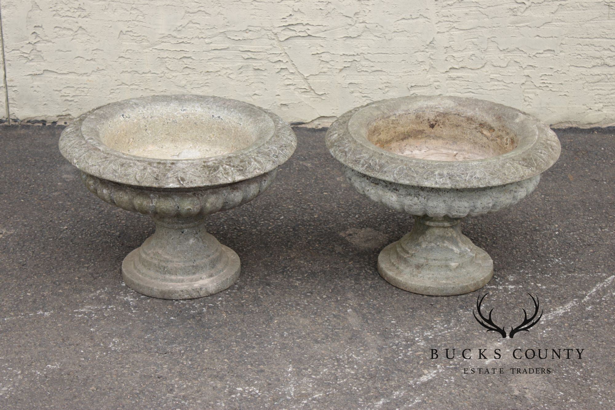 Cast Stone Vintage Pair Garden Urn Planters