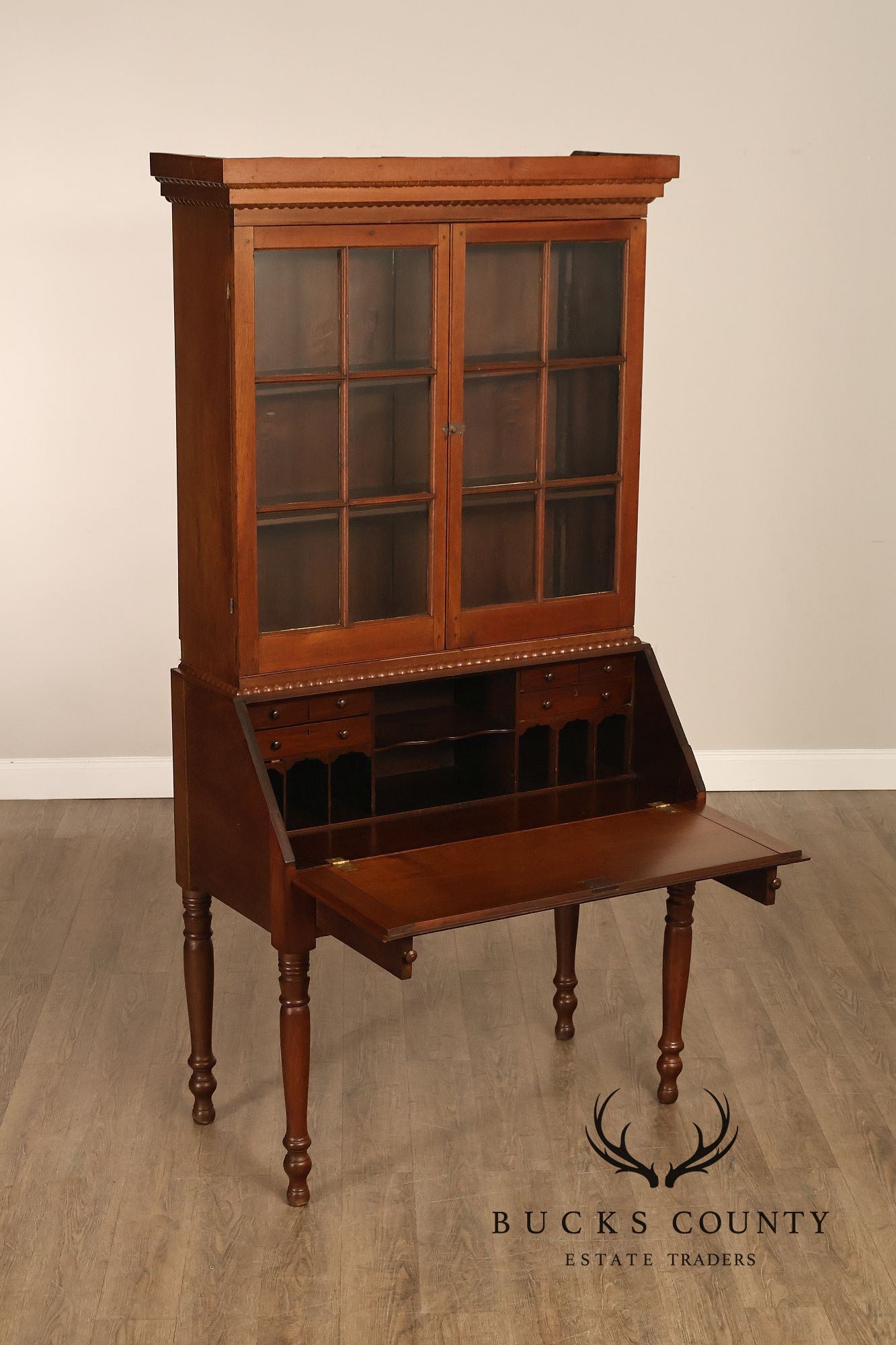 Antique American Sheraton Walnut Secretary Bookcase