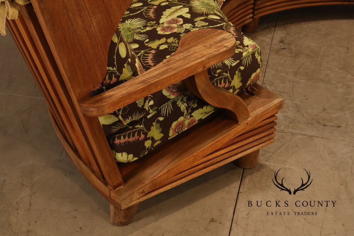 Curved Teak Modular Sofa With Floral Upholstery