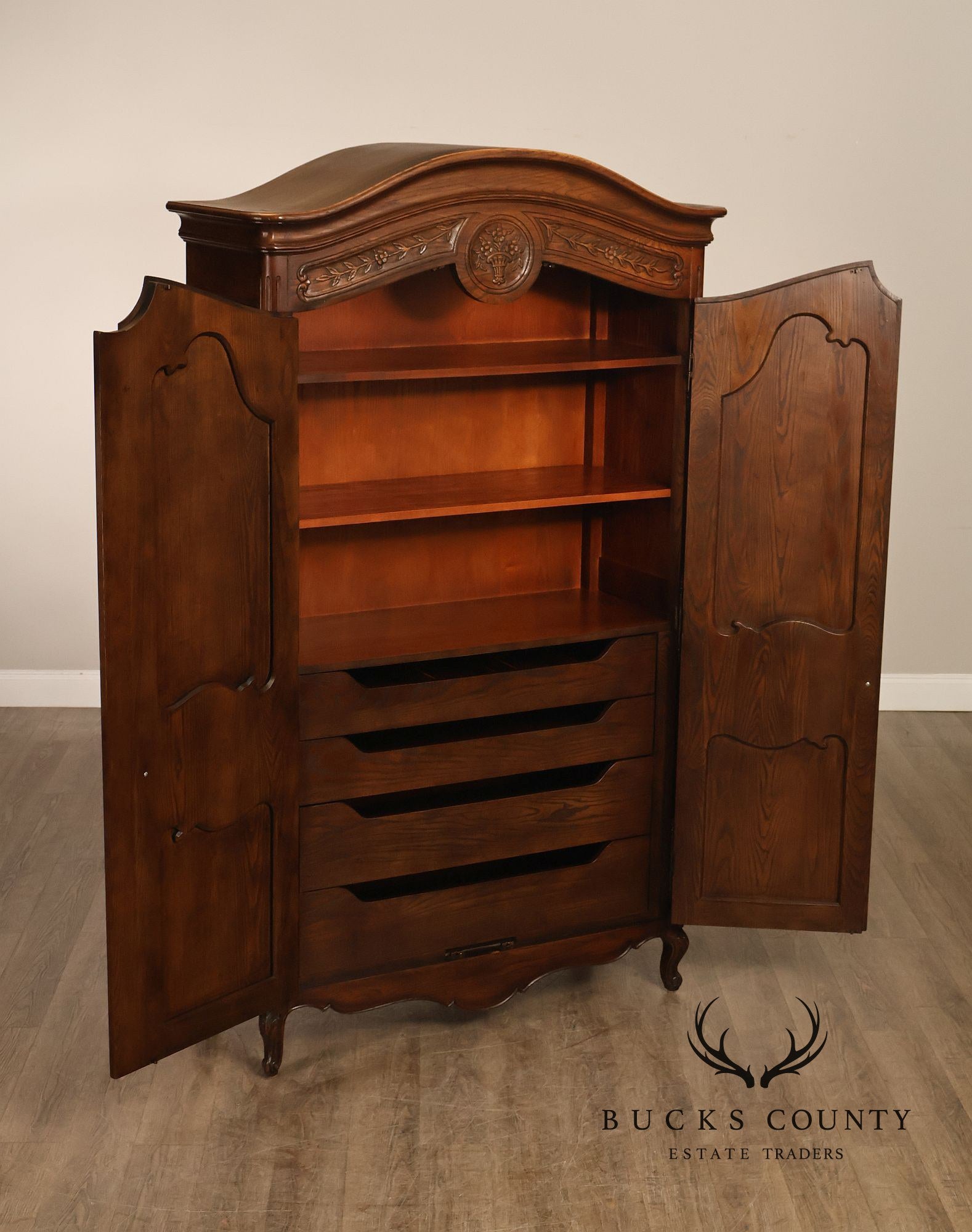 Henredon Four Centuries Collection French Louis XV Style Carved Oak Armoire