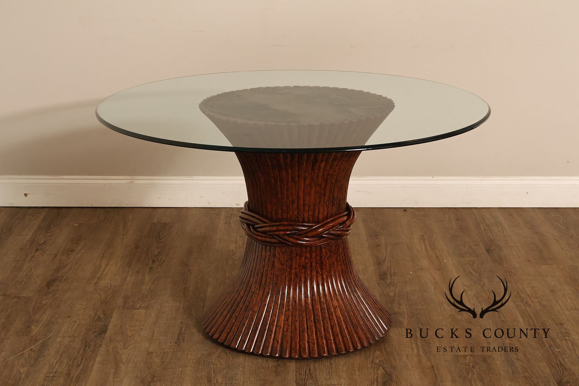 Ficks Reed Round Glass Top 'Sheaf of Wheat' Dining Table
