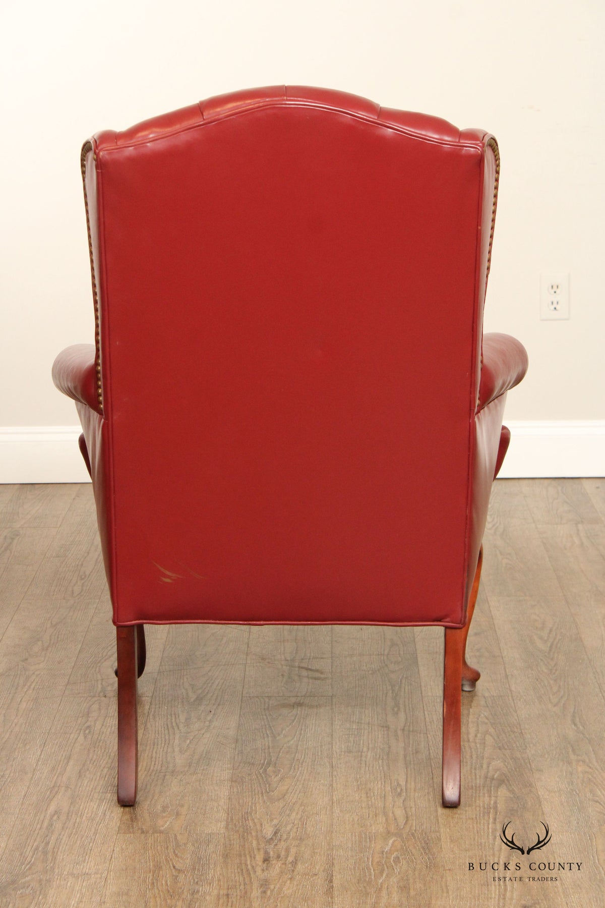 Queen Anne Style Tufted Leather Wing Chair