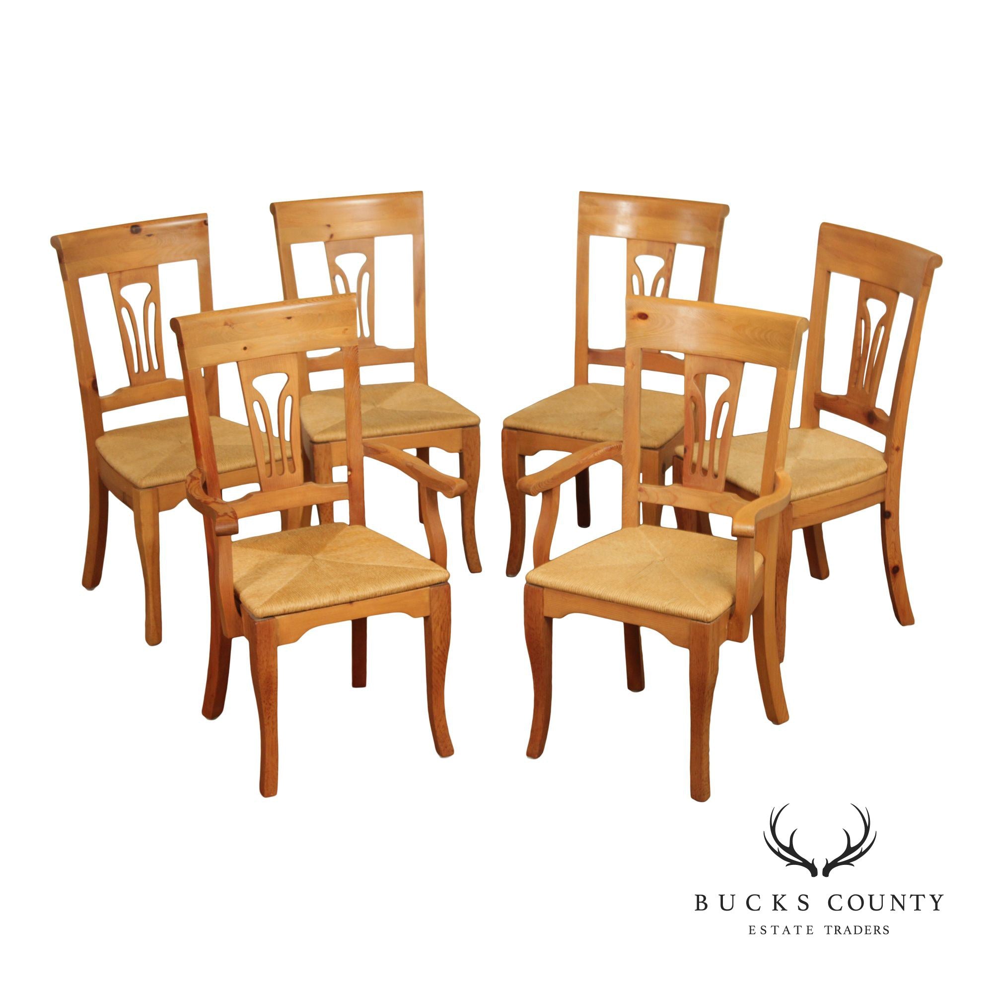 French Country Style Set Of 6 Rush Seat Dining Chairs