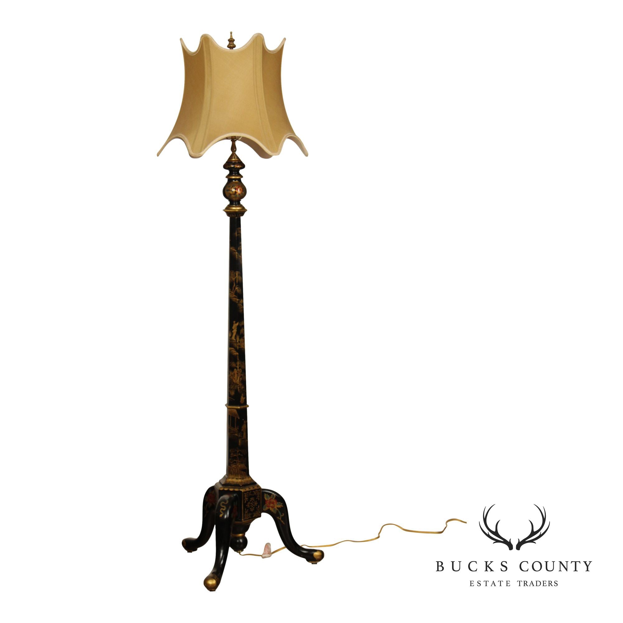 Chelsea House Chinoiserie Decorated Black Lacquer Floor Lamp