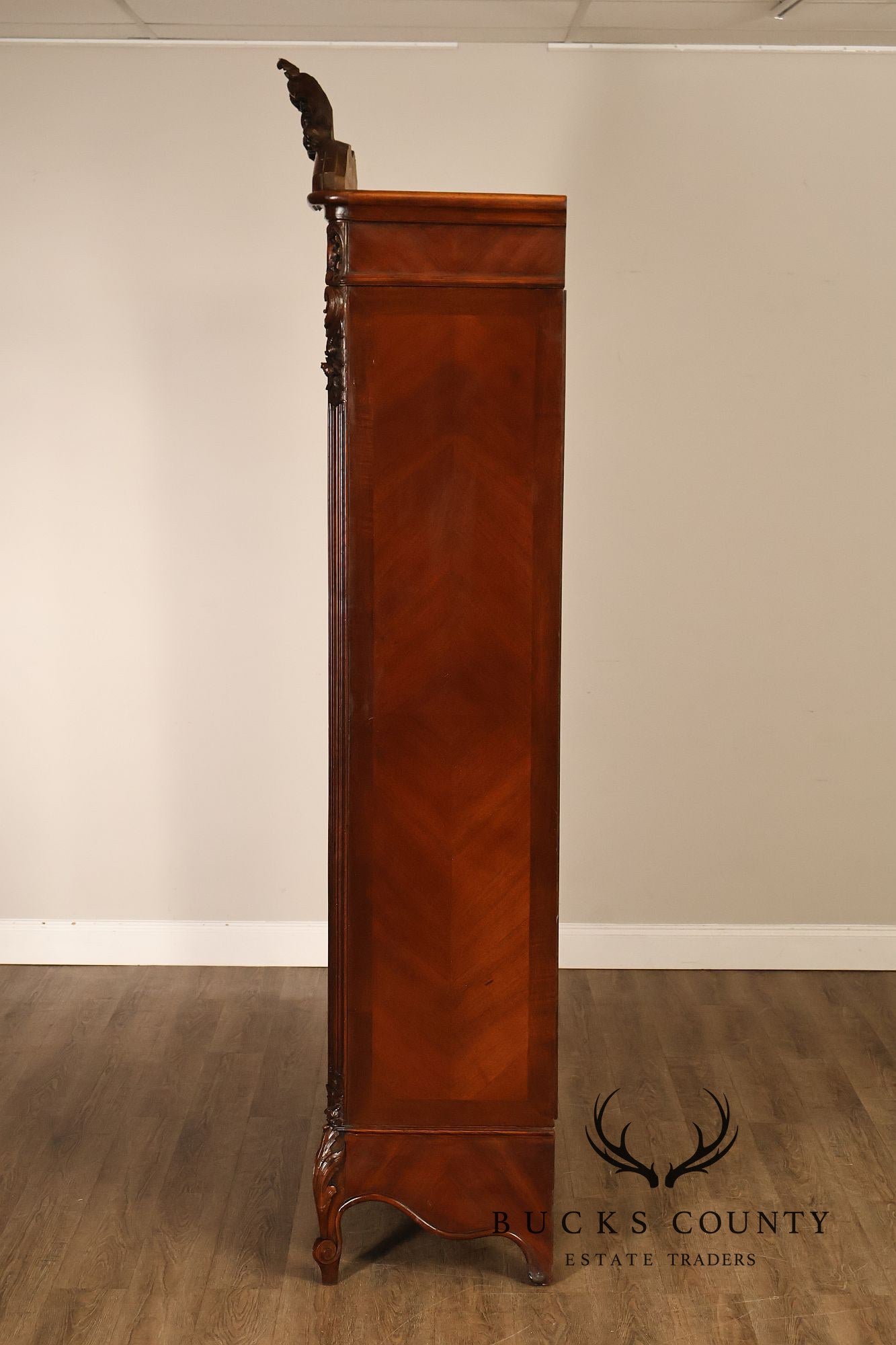 French Louis XV Style Antique Carved Mahogany Mirrored Armoire