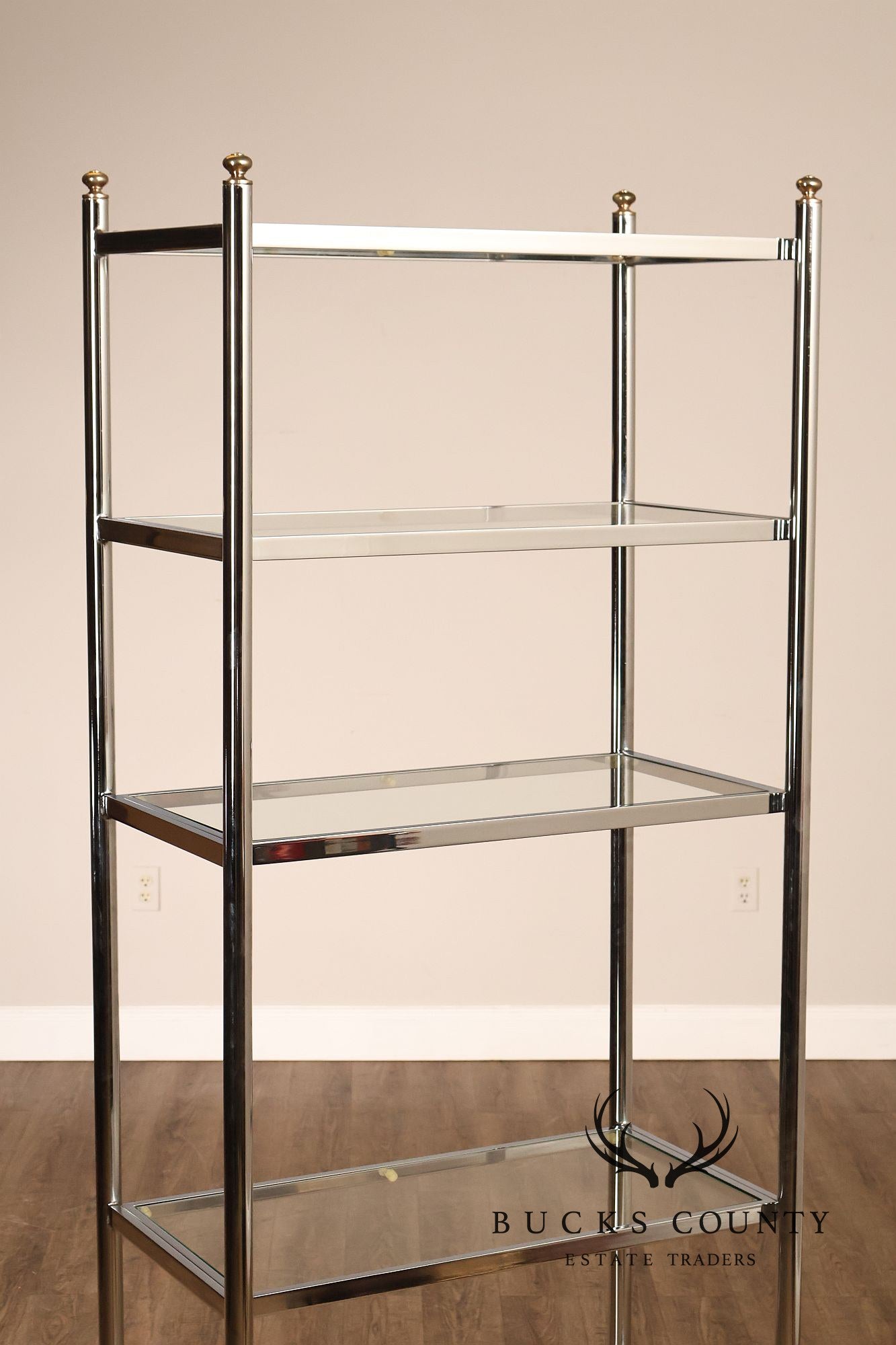 Italian Regency Style Chrome and Glass Etagere Shelf