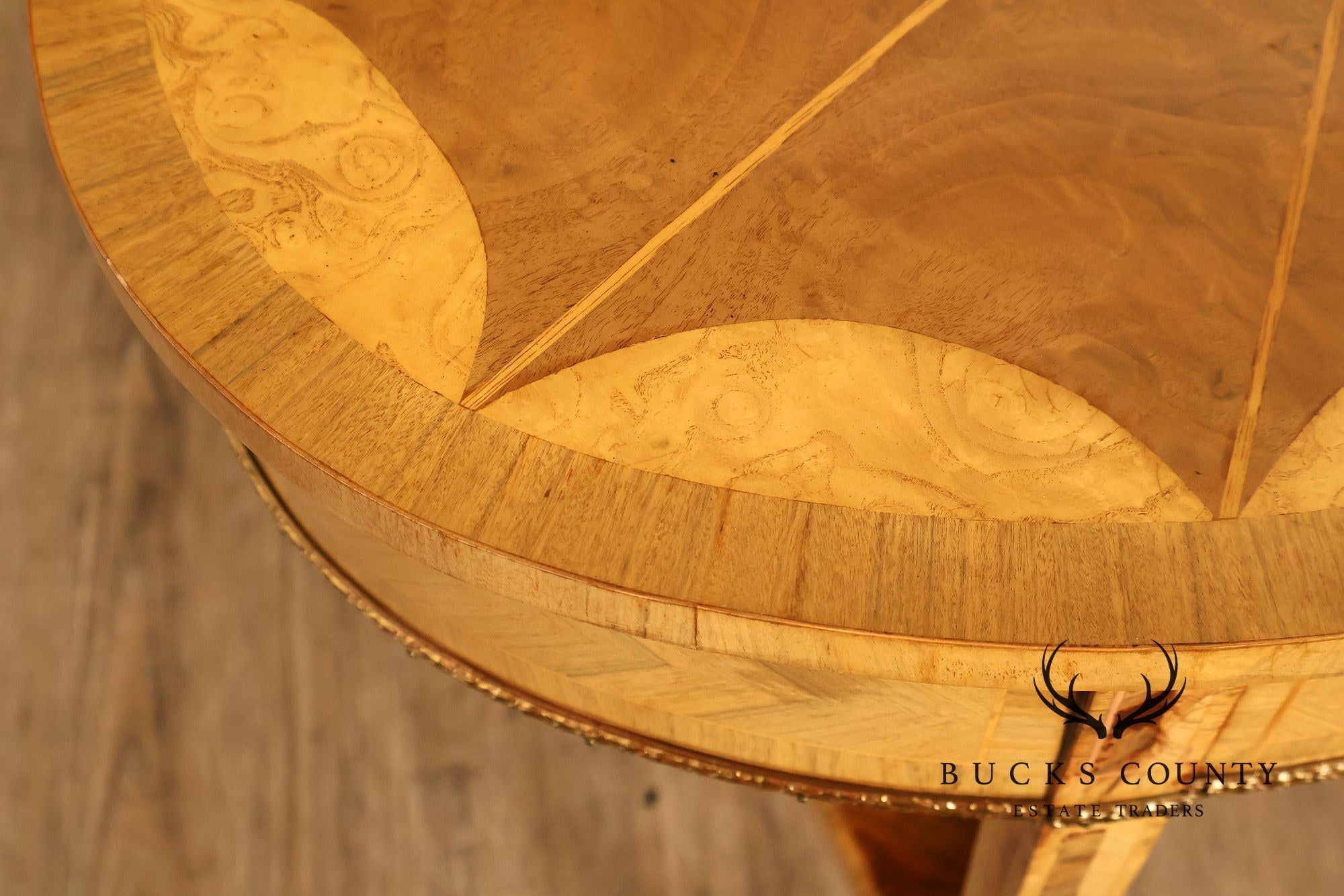 Maitland Smith Two-Tier Mixed Wood Sunburst Occasional Table