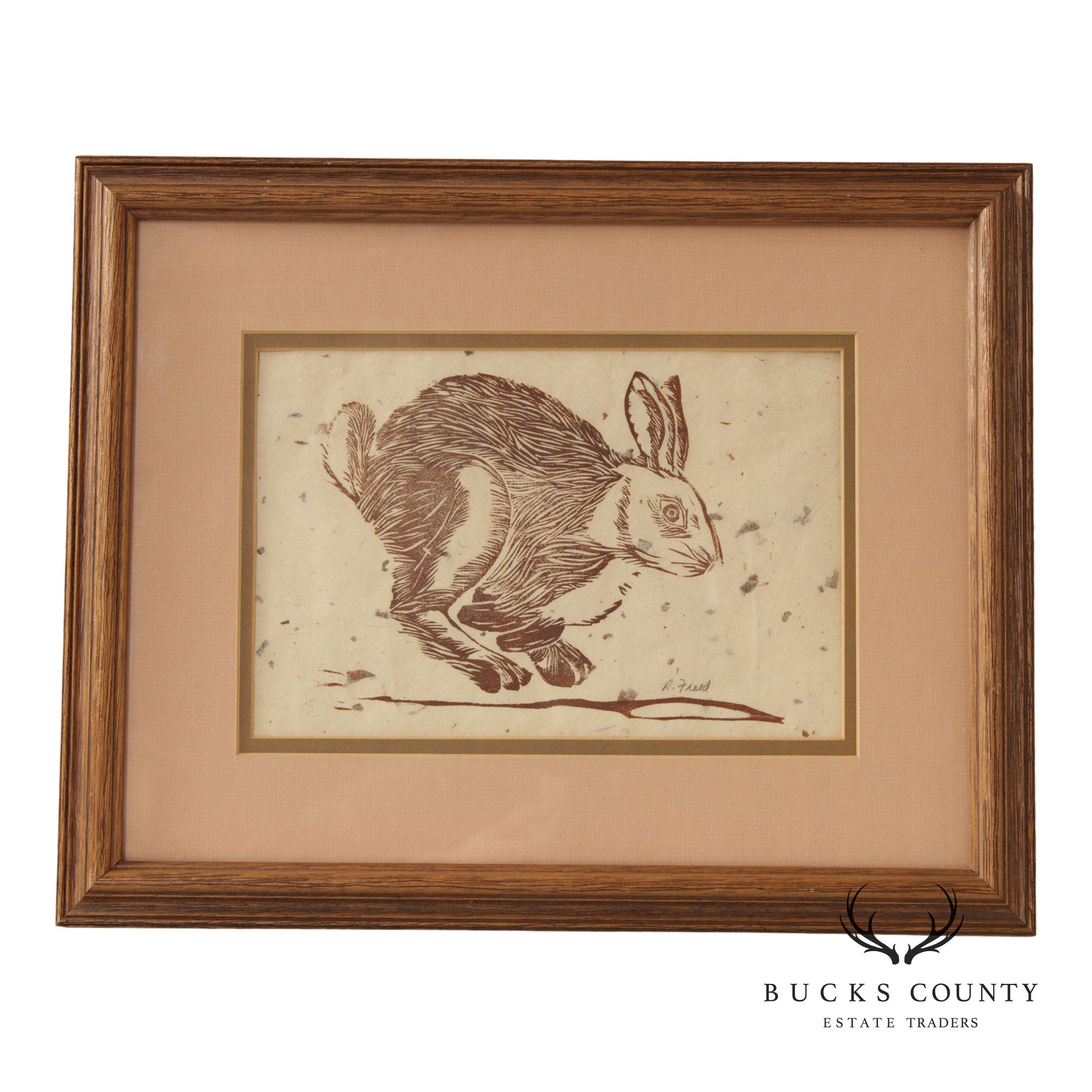 R. Freed Framed Linocut, Running Hare
