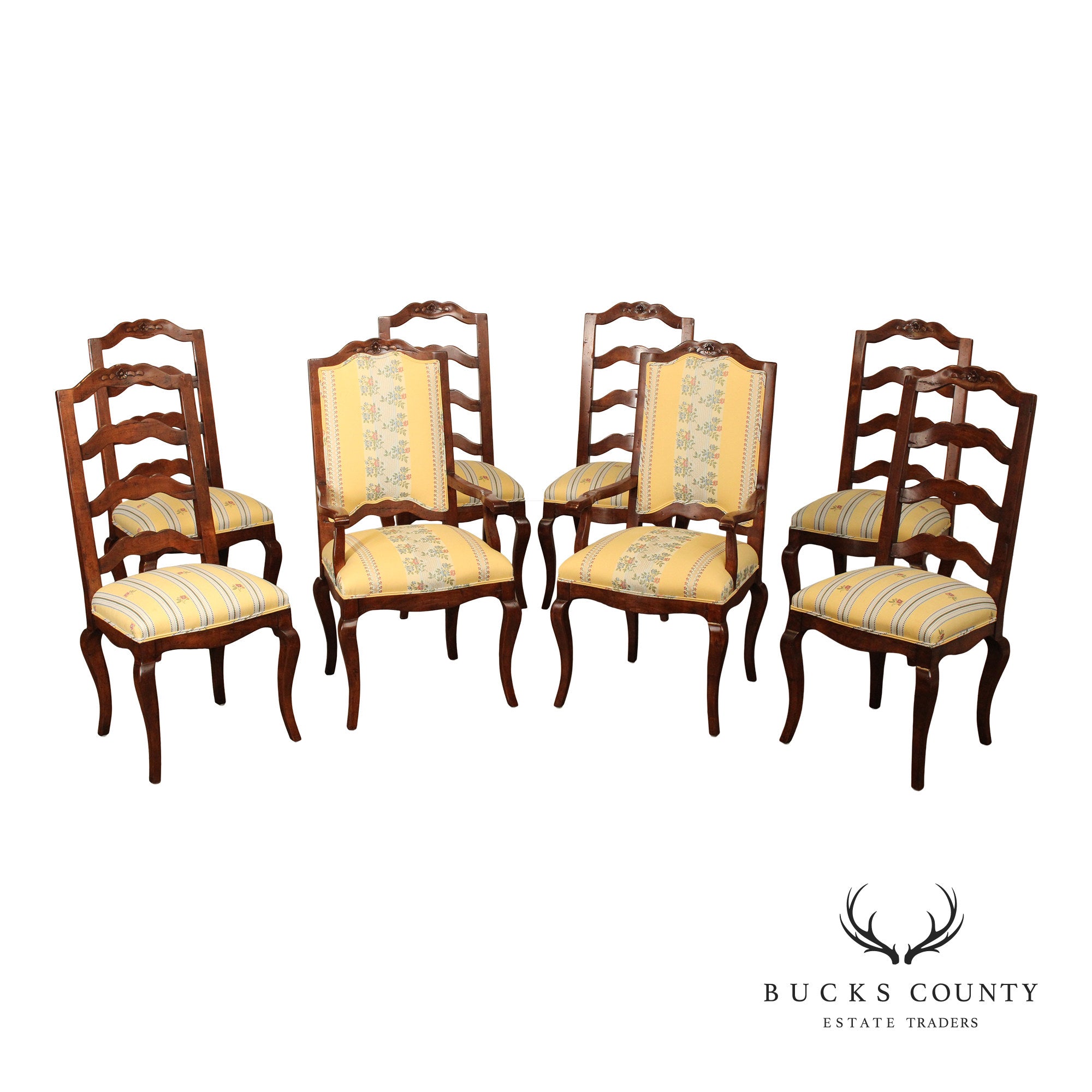 Guy Chaddock French Country Style Set Of Eight Ladder Back Dining Chairs
