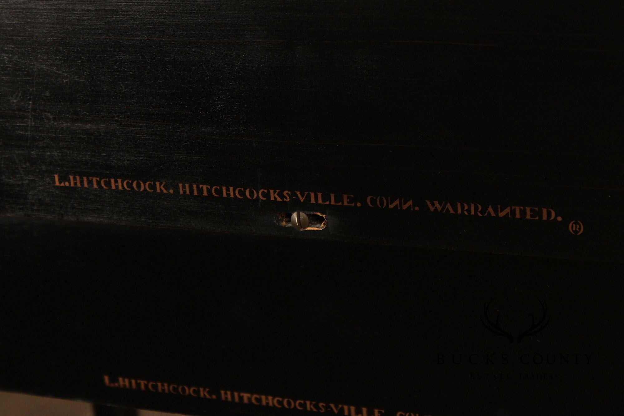 L. Hitchcock Black And Gold Stenciled Vanity Desk And Stool