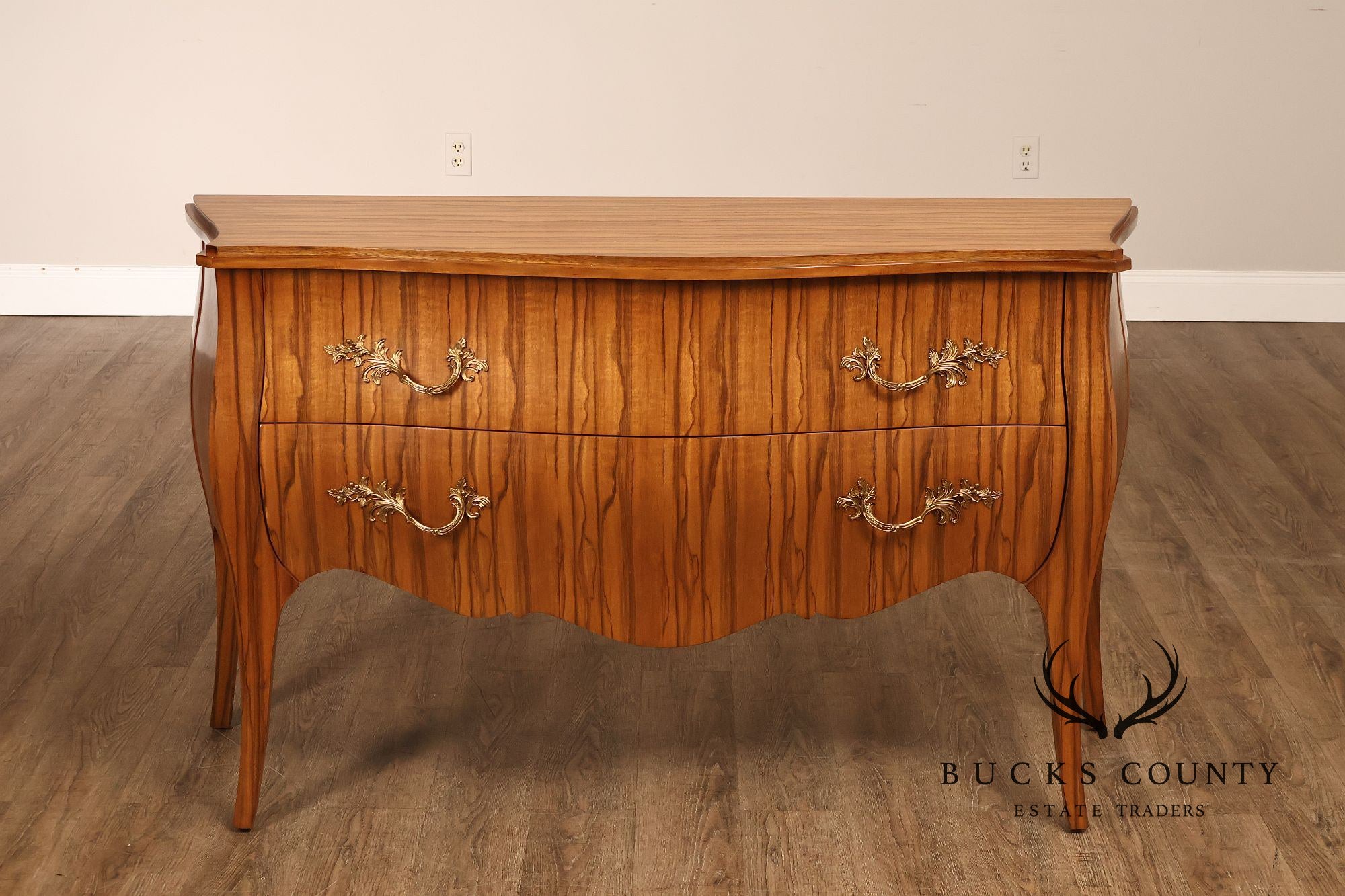 Theodore Alexander French Louis XV Style Two Drawer Bombe Commode