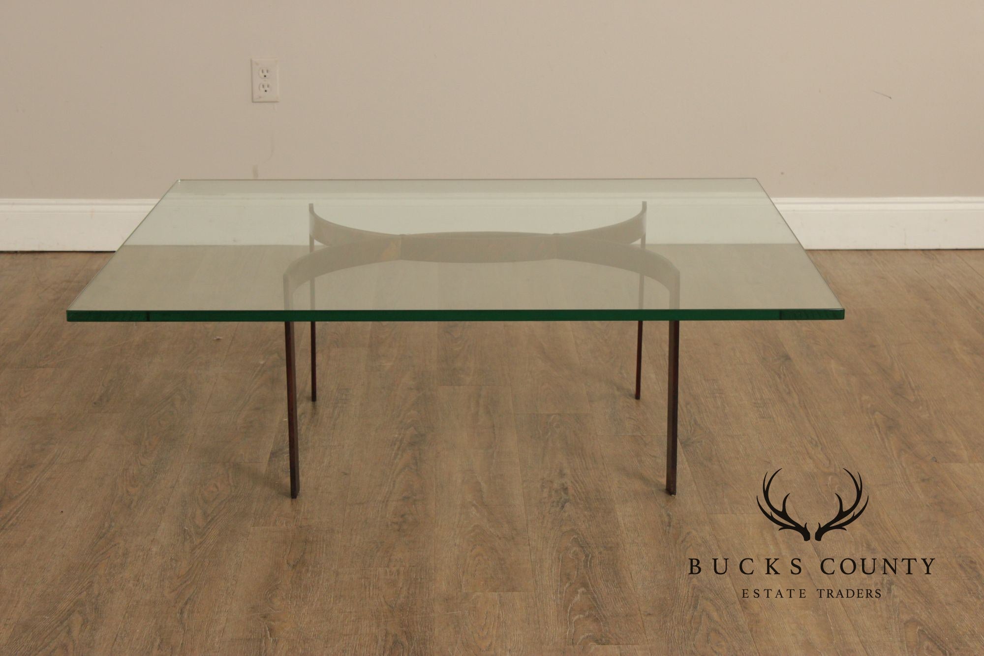 Brutalist Square Glass Top Steel Base Coffee Table