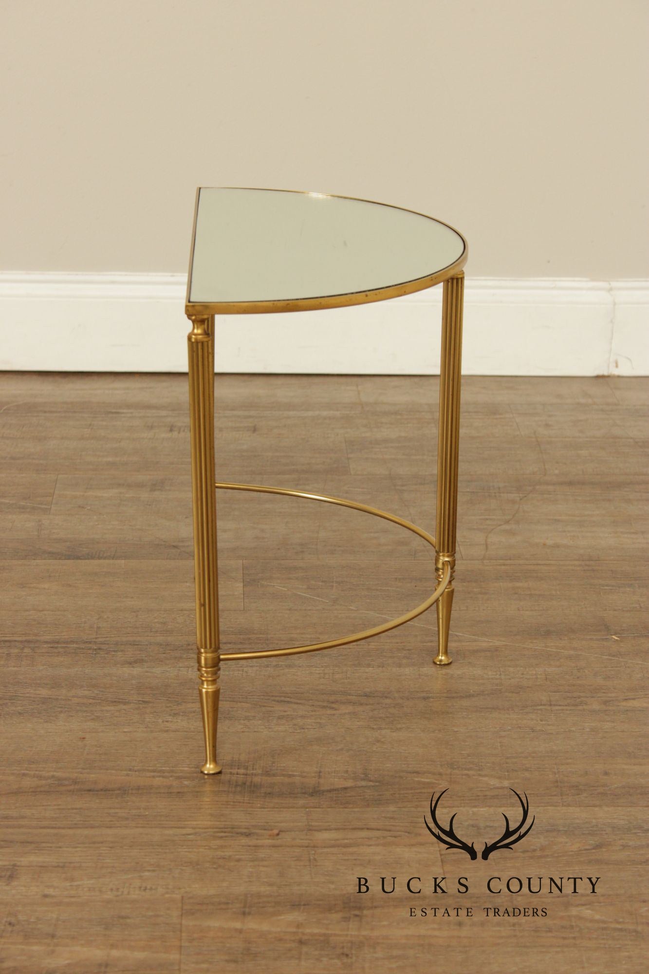 Directoire Style Vintage Pair of Brass Demilune Side Tables