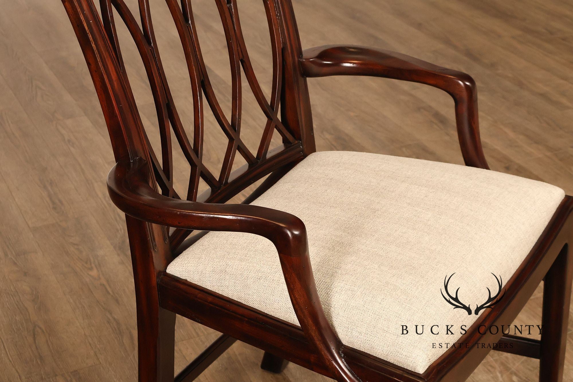 Theodore Alexander Pair Of Trellis Mahogany Dining Armchairs