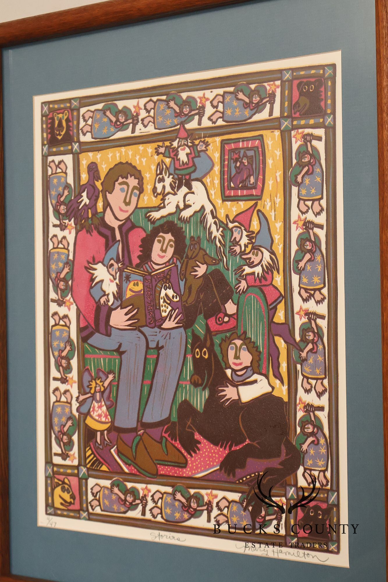 Mary Hamilton Linocut, 'Stories'