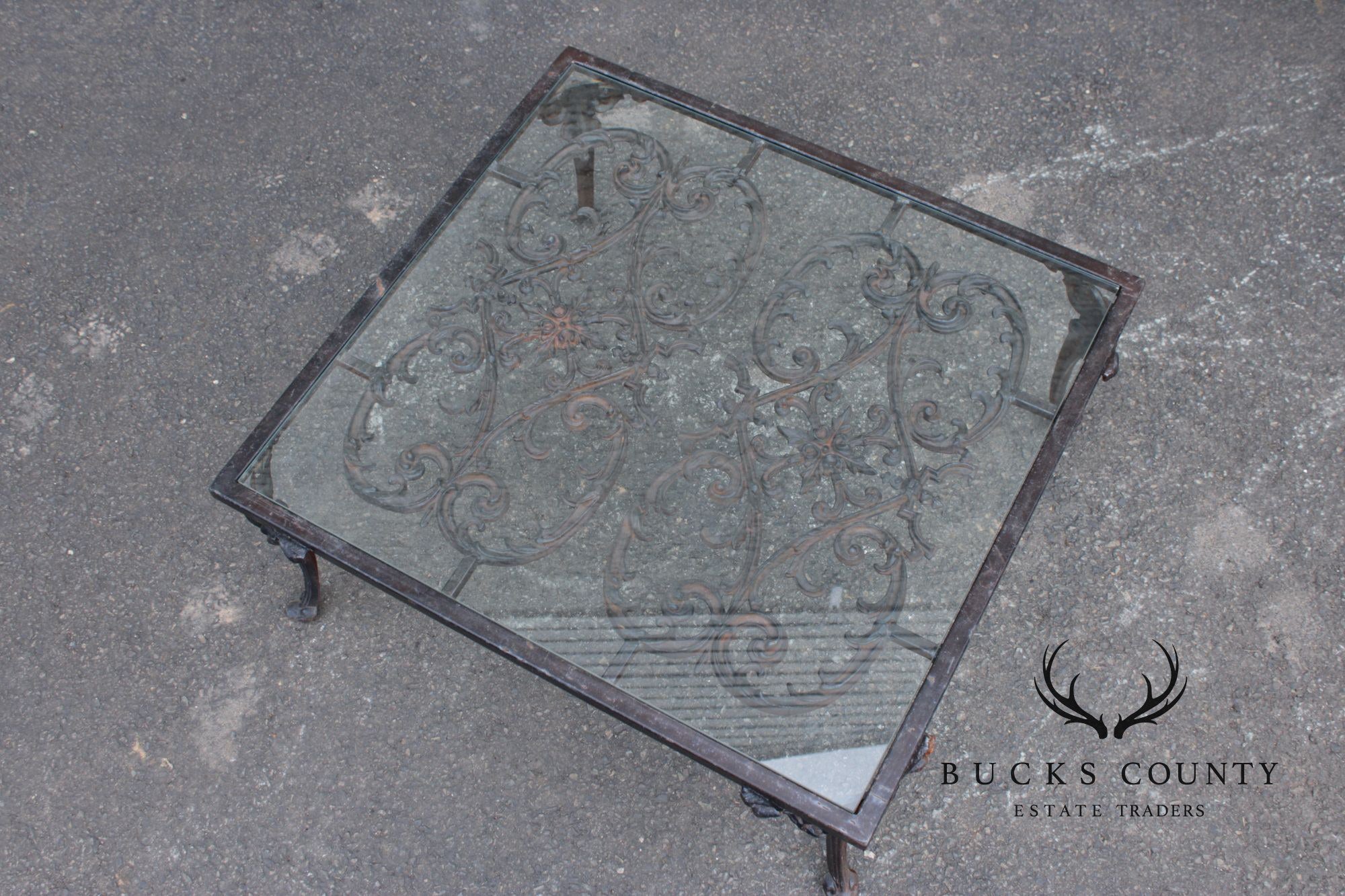 Victorian Style Glass Top Iron Coffee Table