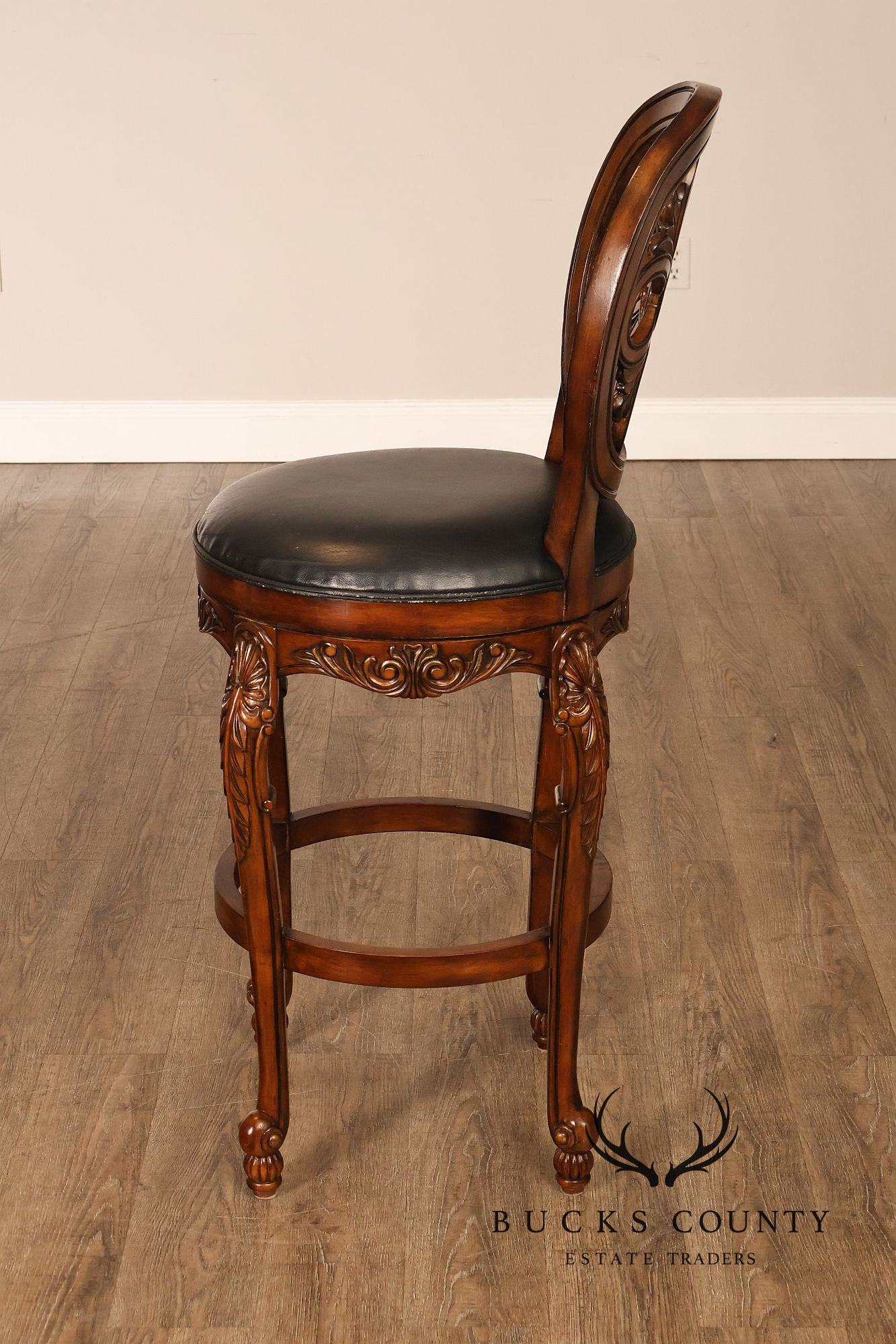 Rococo Style Set Of Four Carved Frame Swivel Barstools