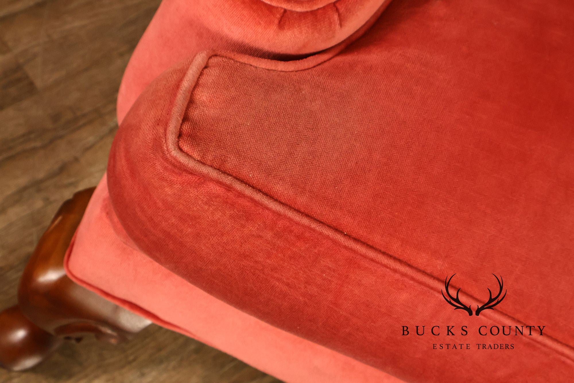 Thomasville Pair Of Traditional Coral Velvet Wingback Chairs