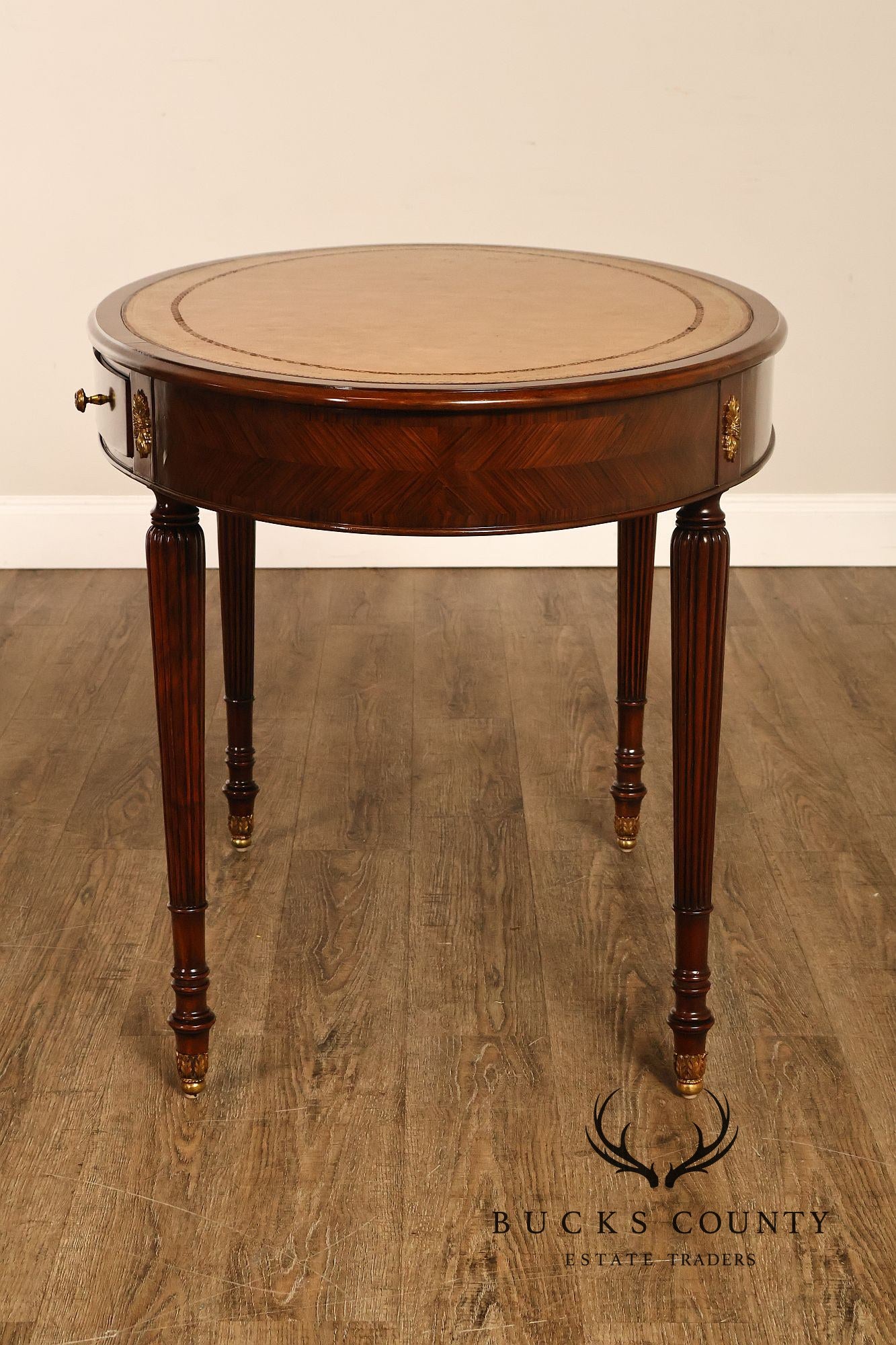 Maitland-Smith Regency Style Oval Leather Top Writing Table