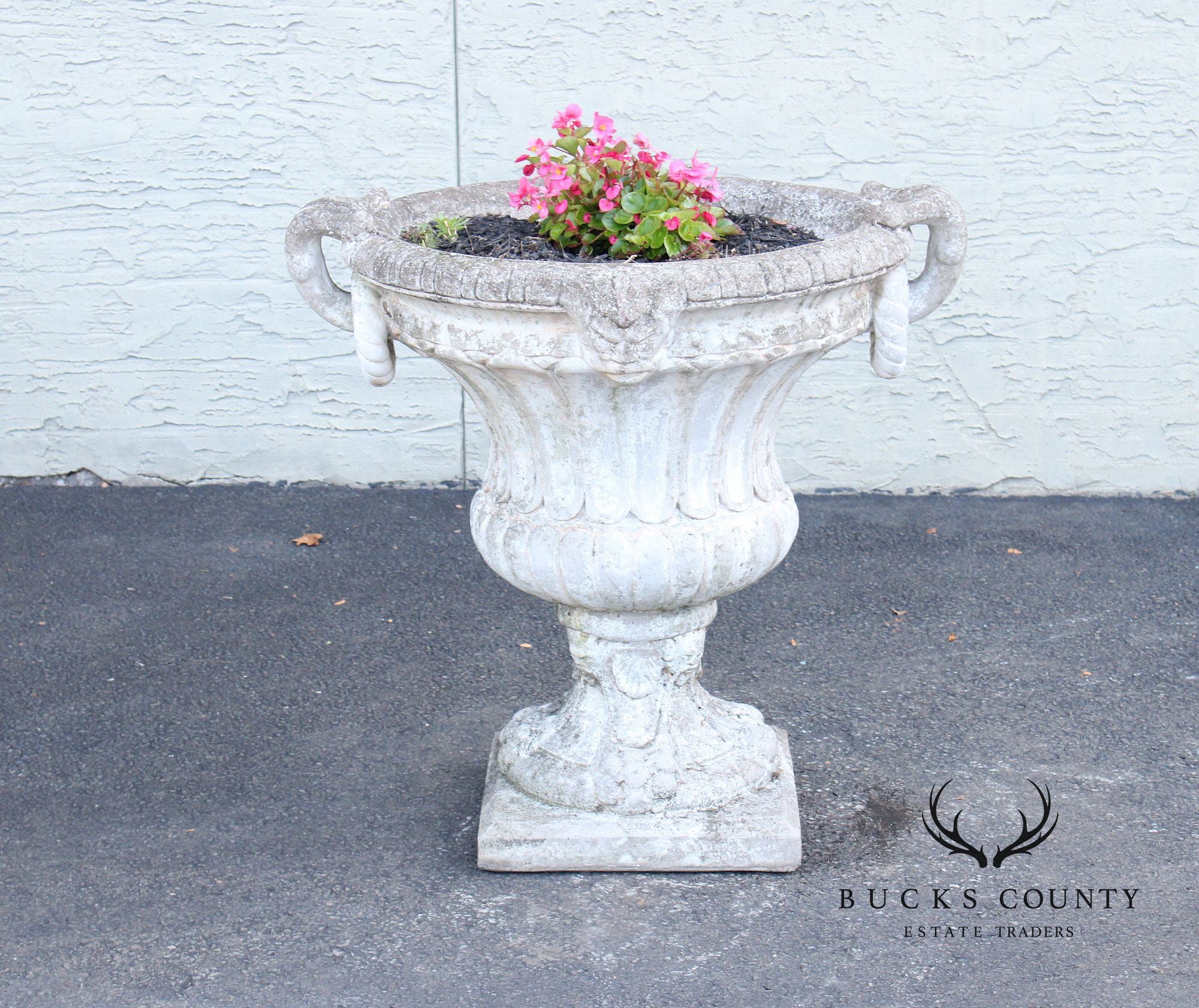 Classical Style Pair of Cast Stone Garden Urns