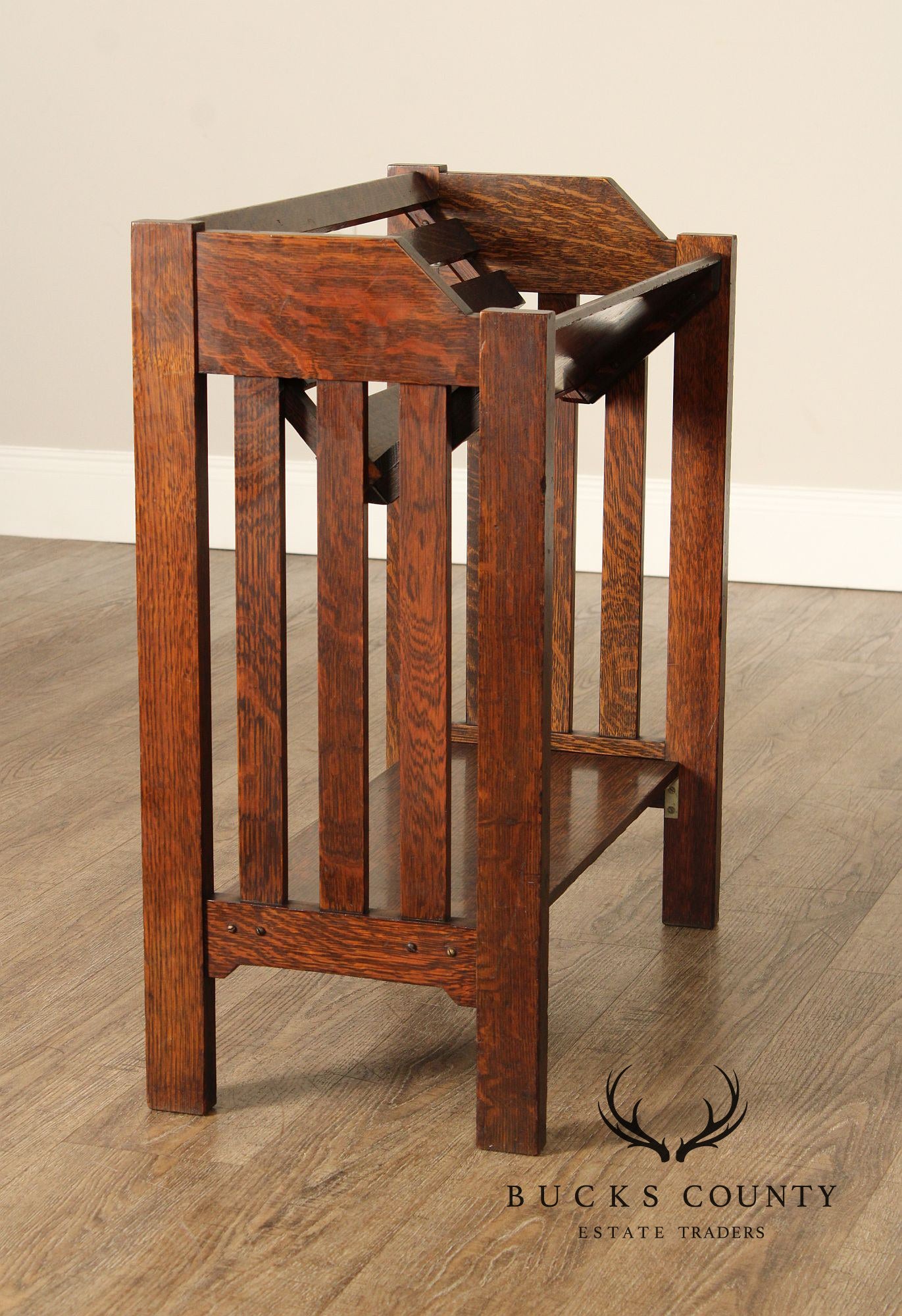 Mission Oak Arts & Crafts Magazine Stand Book Trough
