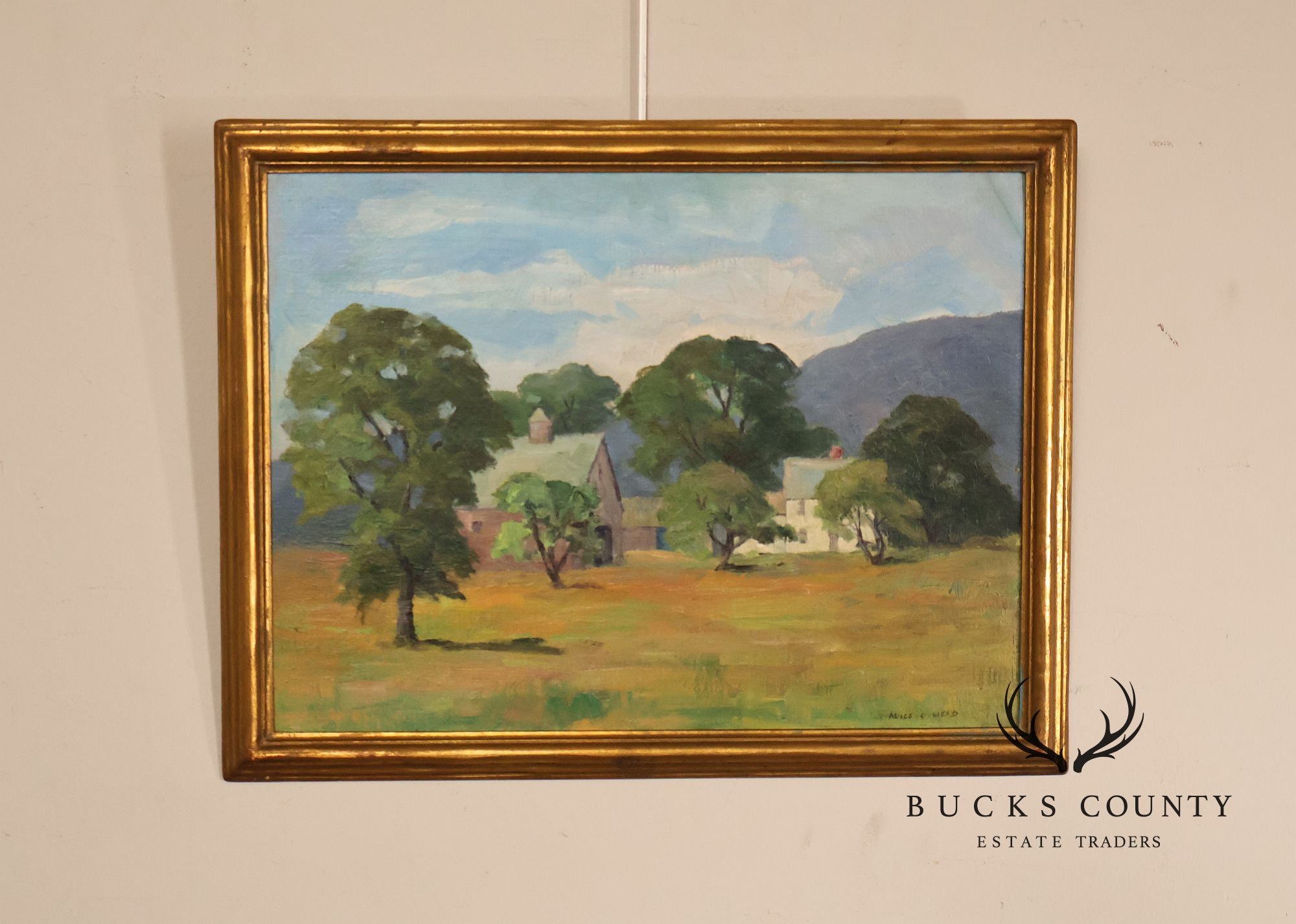 Alice Weed Framed Oil Painting, New England Farmstead