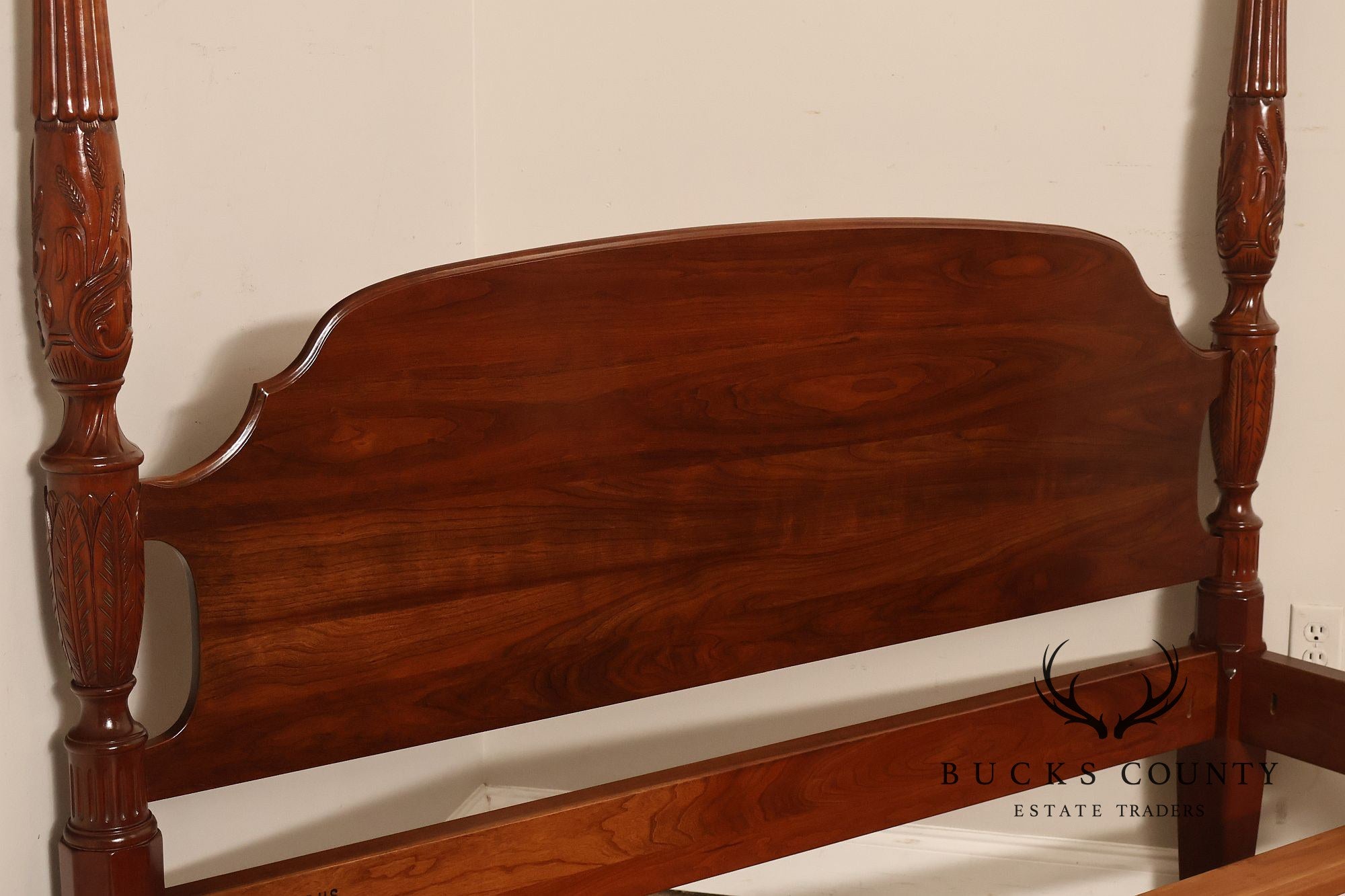 Stickley Queen Size Cherry Rice Carved Poster Bed