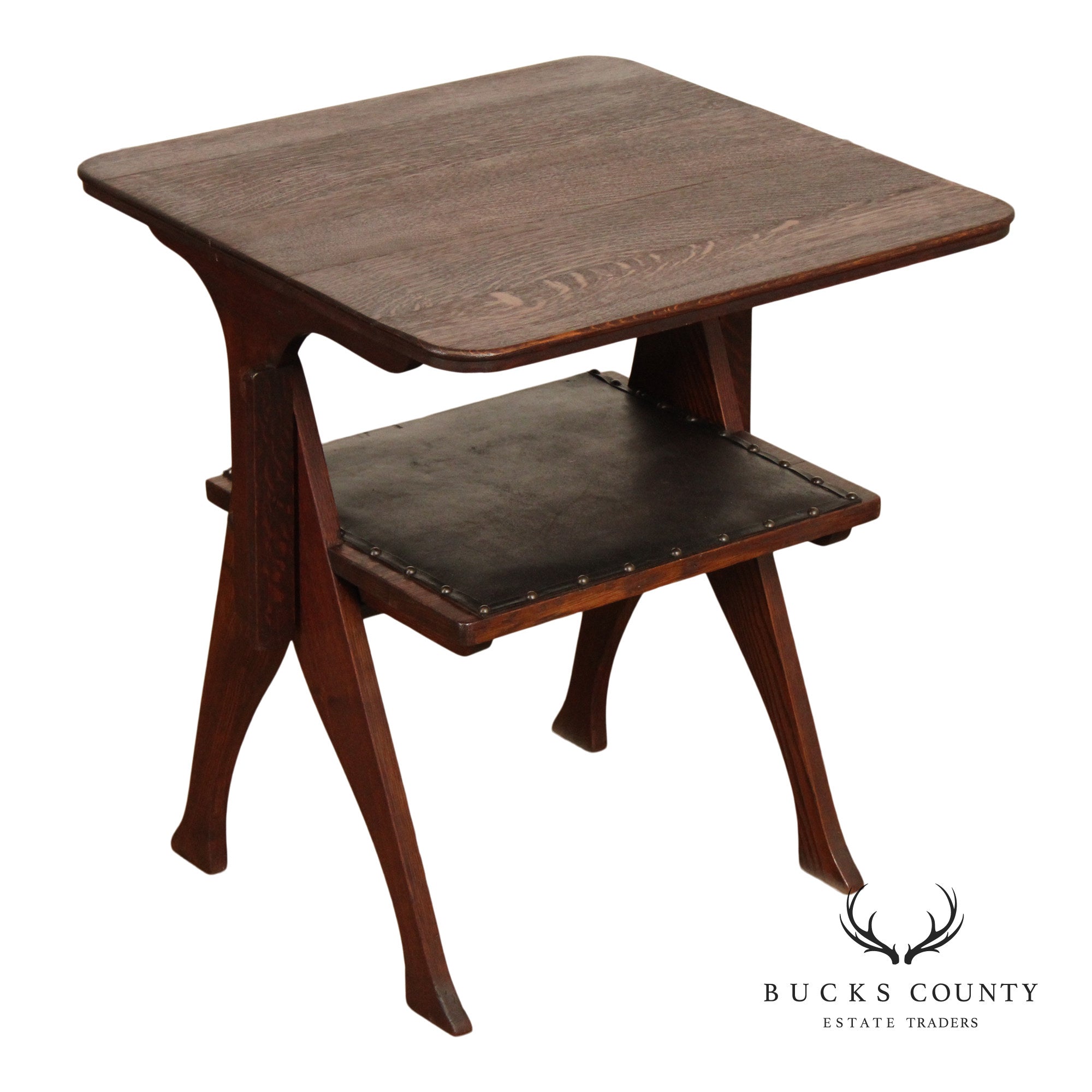 English Arts And Crafts Oak and Leather Metamorphic Armchair  Game Table