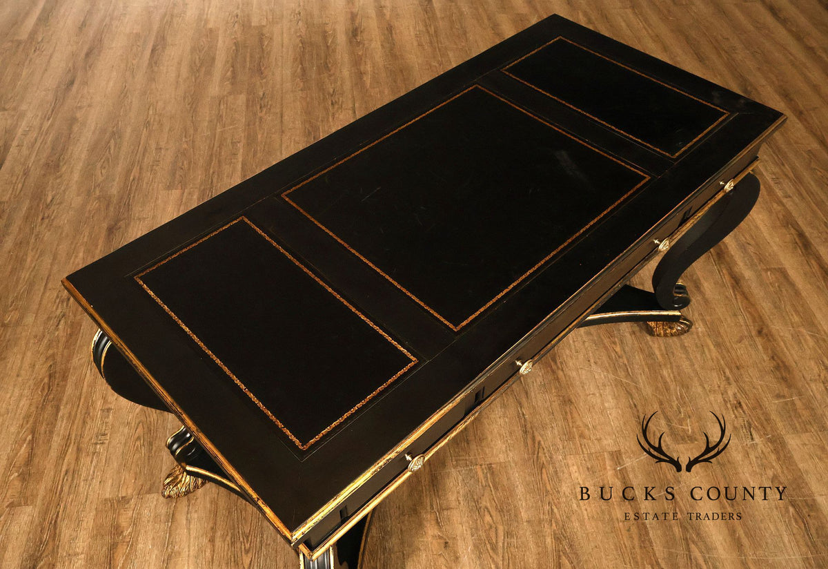 Century Furniture Ebonized And Gilt Executive Writing Desk With Leather Top