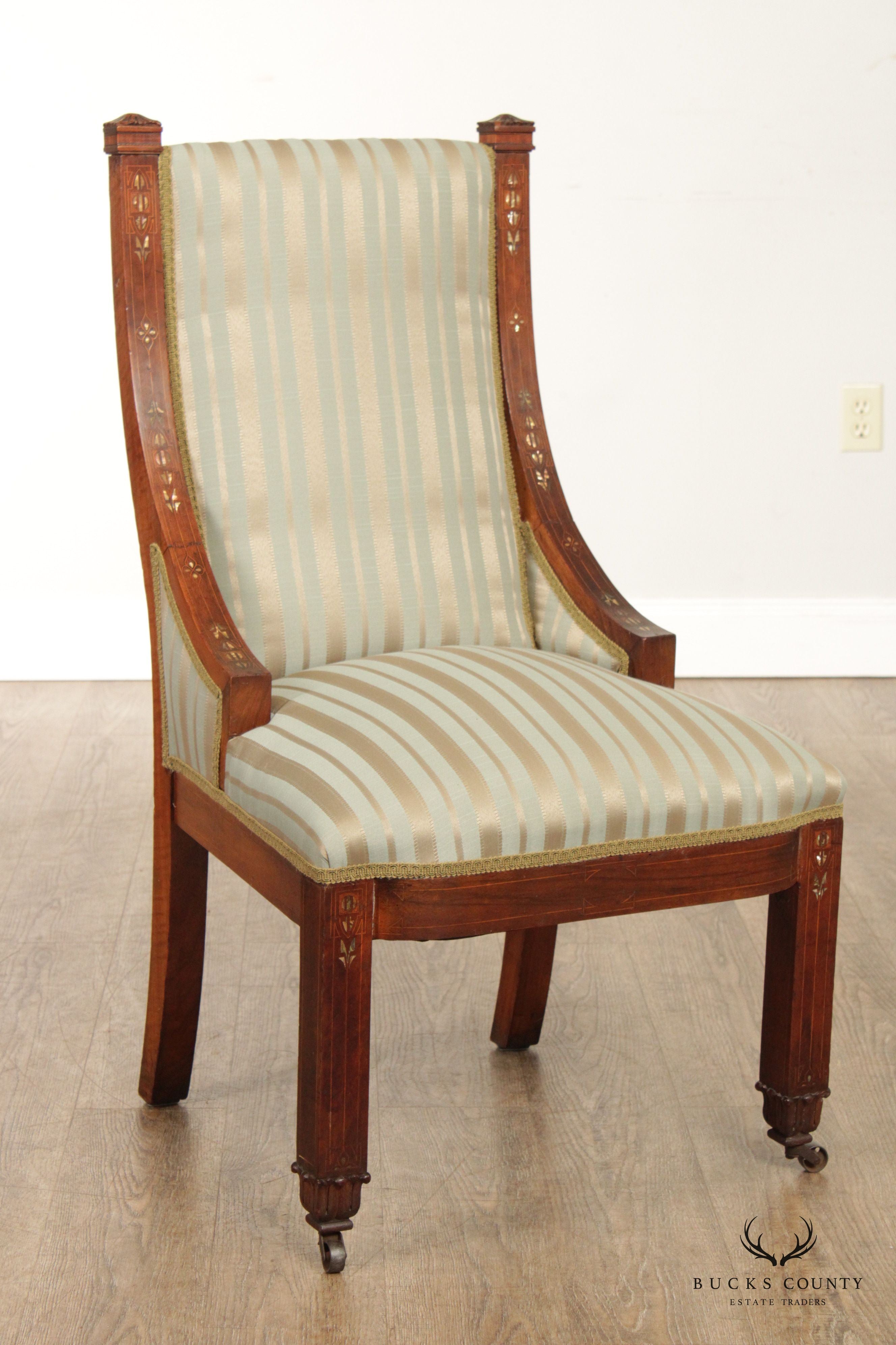 Antique Arts & Crafts Mother of Pearl Inlay Parlor Chair