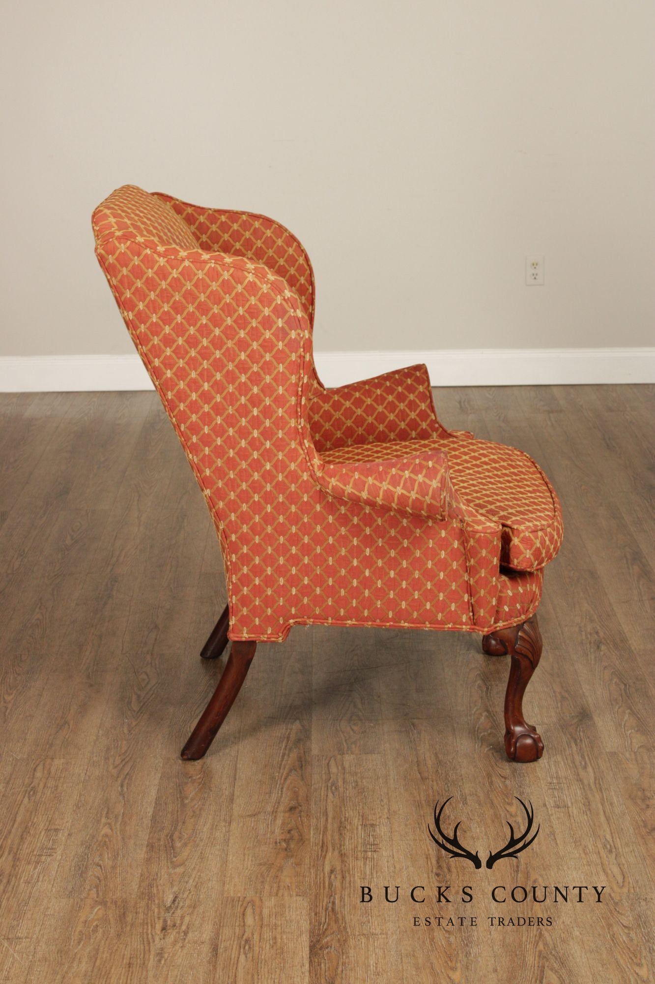 KINDEL WINTERTHUR COLLECTION CHIPPENDALE STYLE MAHOGANY WING CHAIR