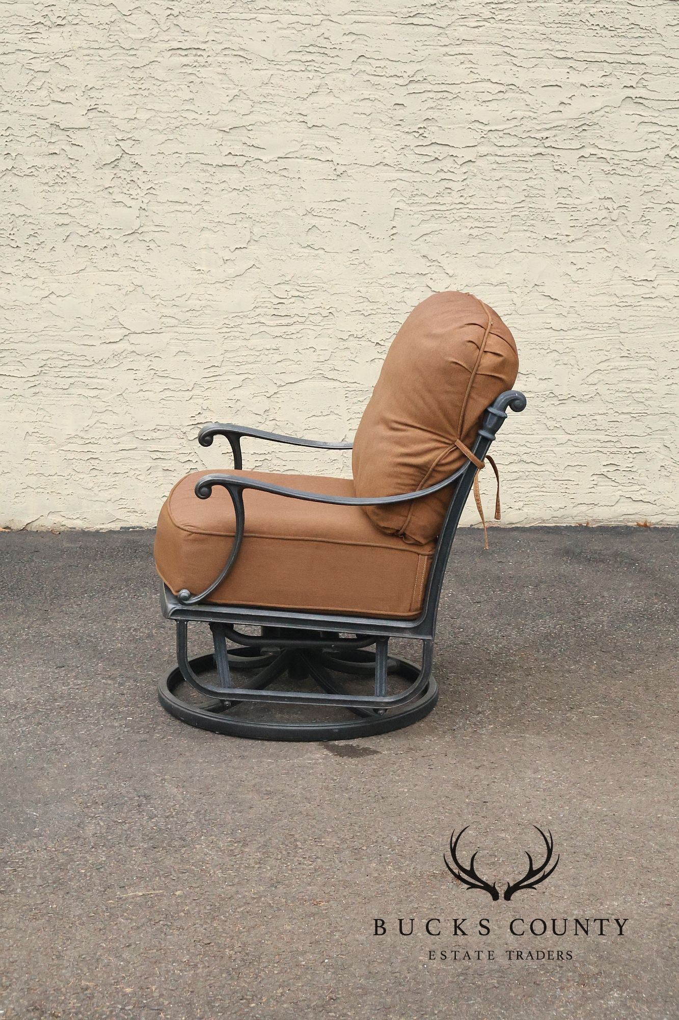 Cast Aluminum Pair Of Outdoor Swivel Lounge Chairs With Cushions