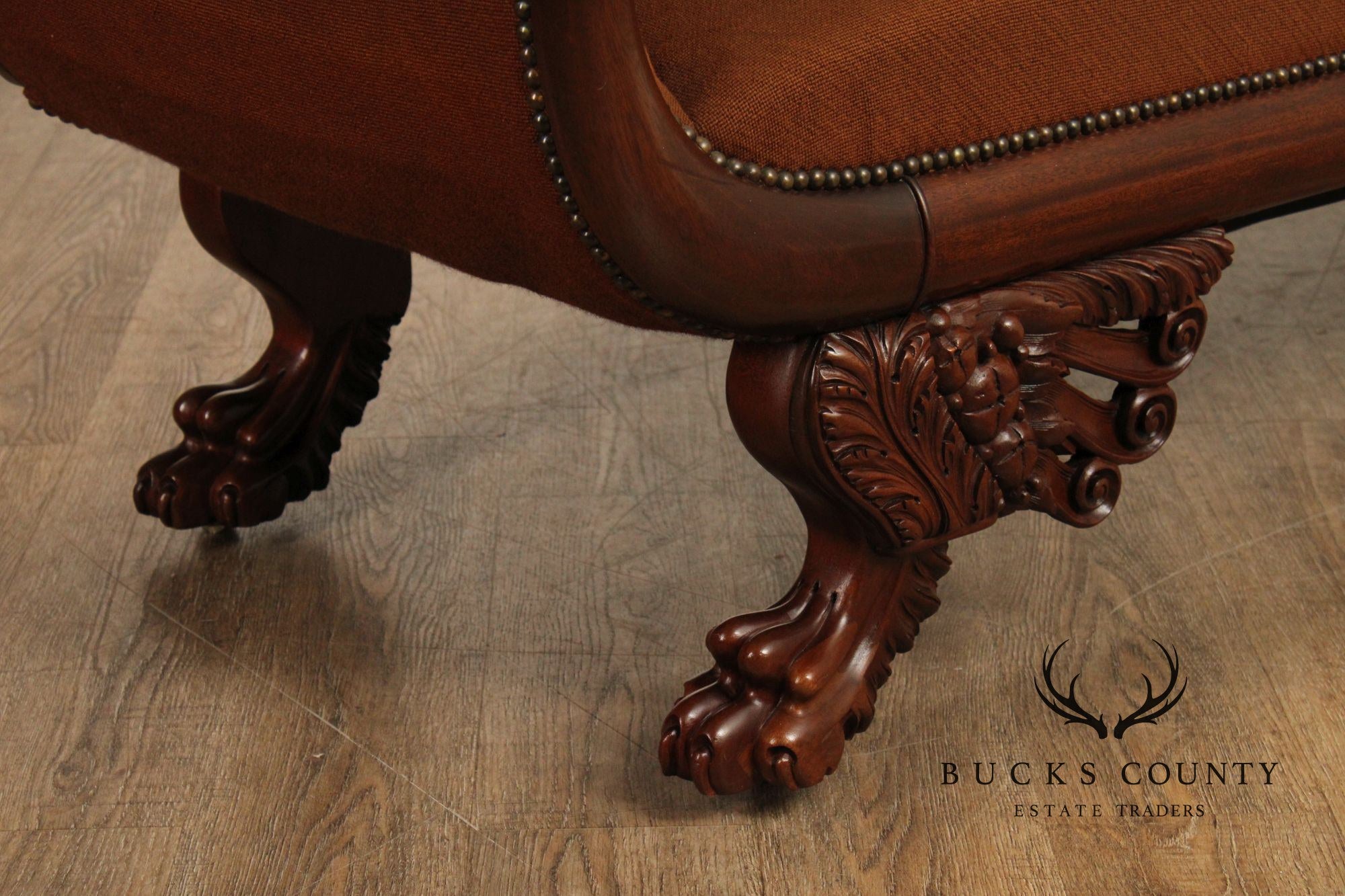 American Empire Carved Mahogany and Needlepoint Sofa