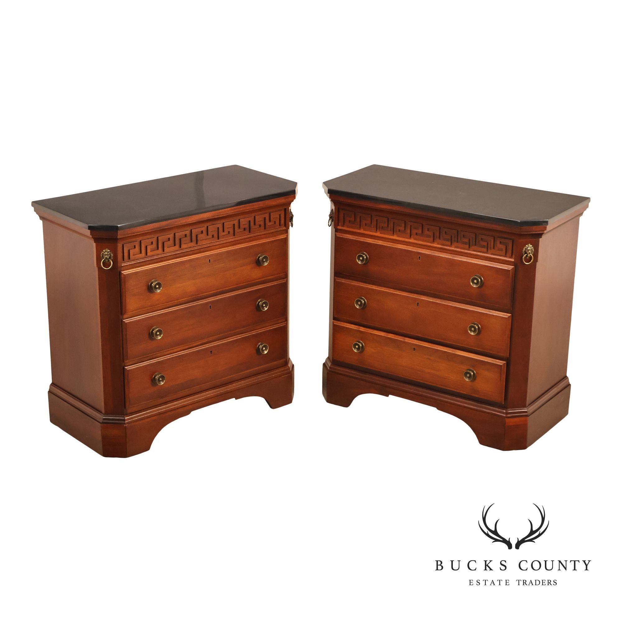 Stanley Furniture Regency Style Pair of Marble Top Mahogany Nightstands