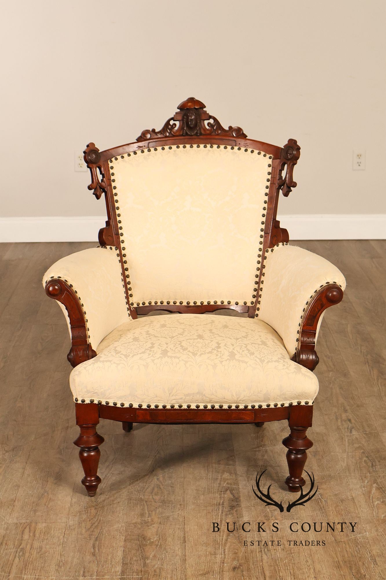 Antique Victorian Carved Walnut Parlor Armchair