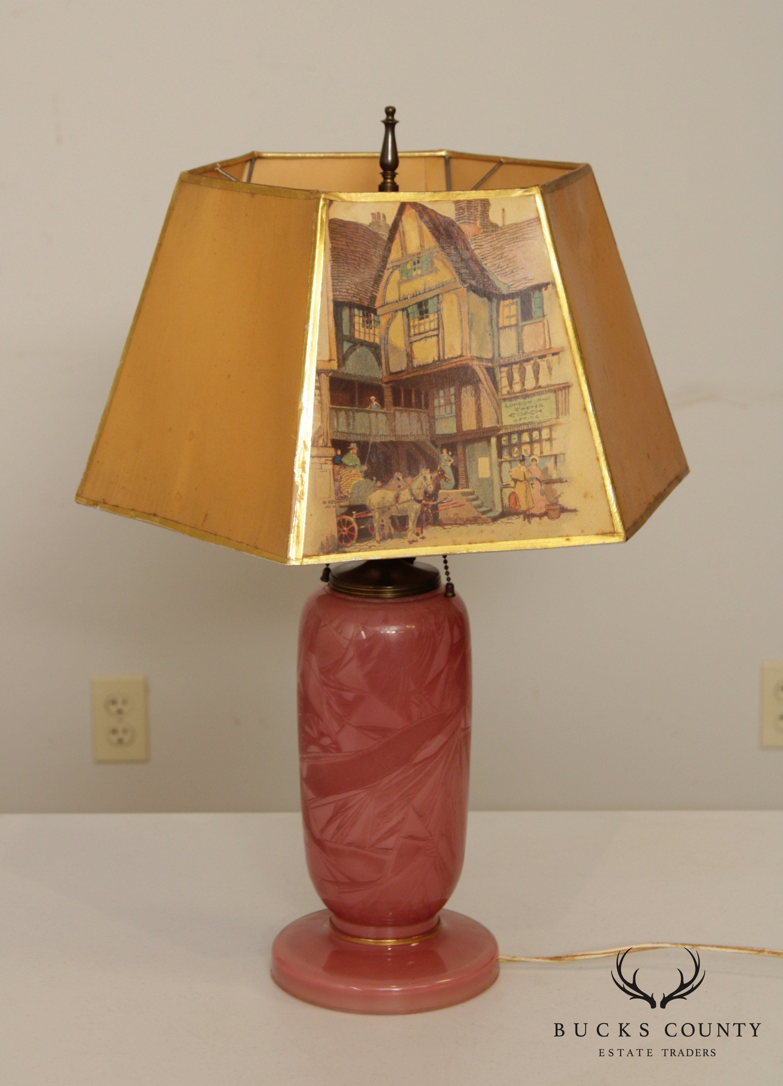 Vintage Art Glass Lamp with English Clyde Cole Shade