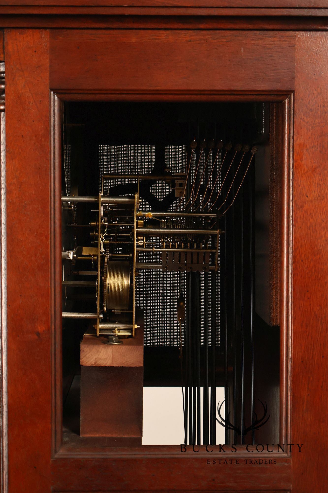 Howard Miller Mahogany Grandfather Clock With Brass Dial And Weights