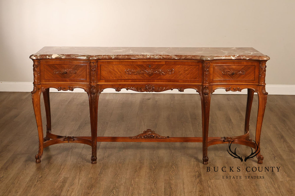 Antique French Louis XV Style Carved Walnut Marble Top Sideboard