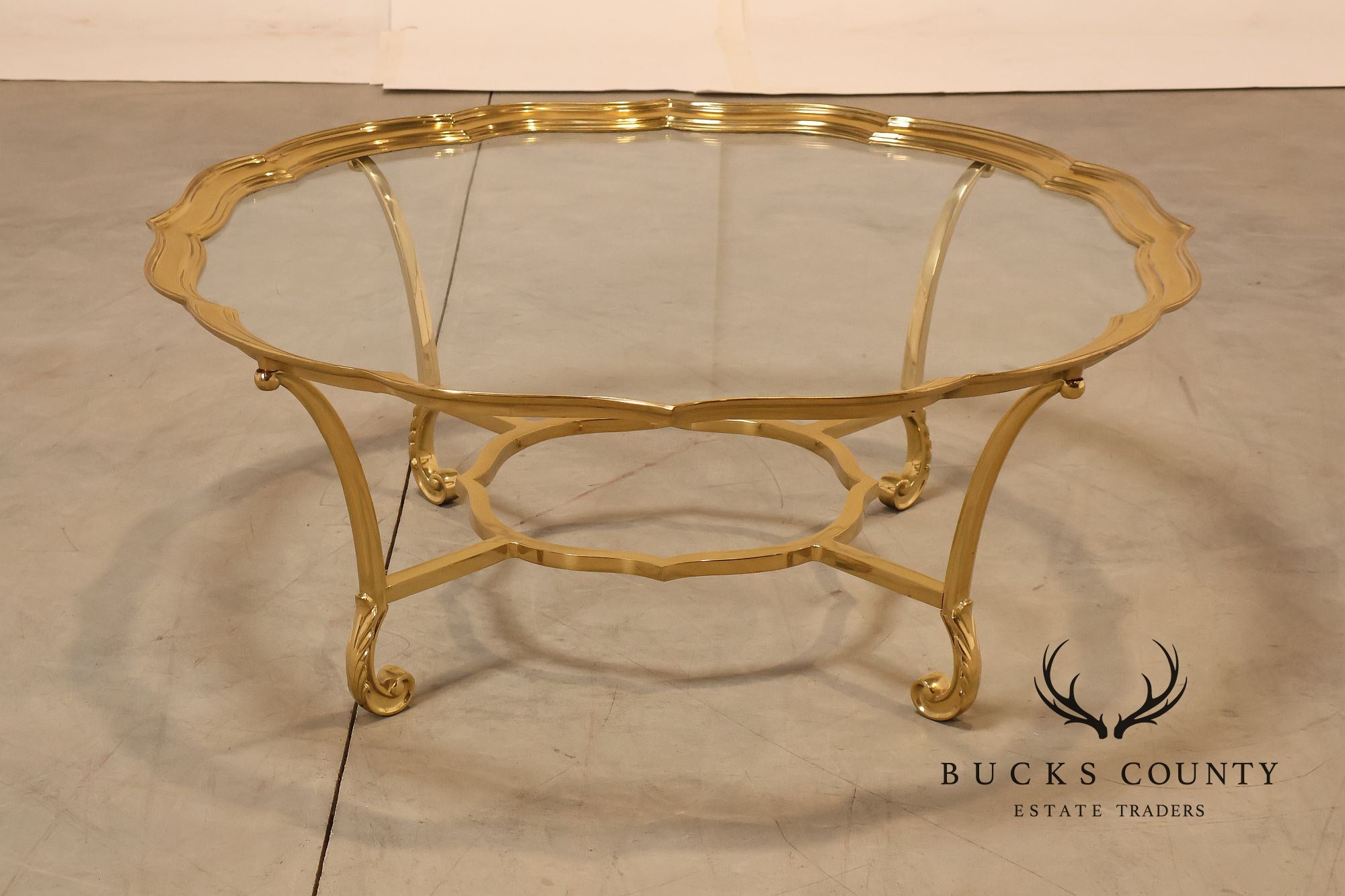 LaBarge Scalloped Brass And Glass Coffee Table
