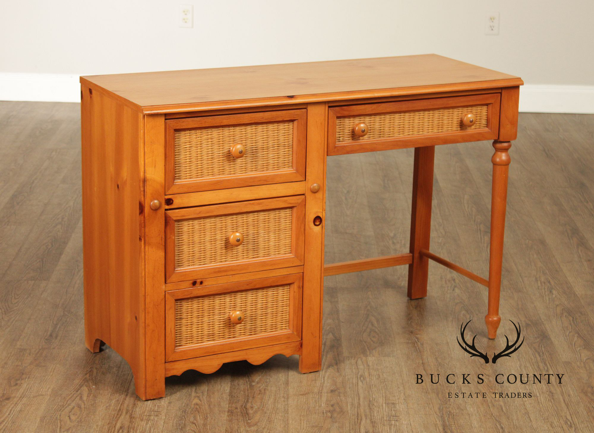 Stanley Furniture Pine and Wicker Writing Desk