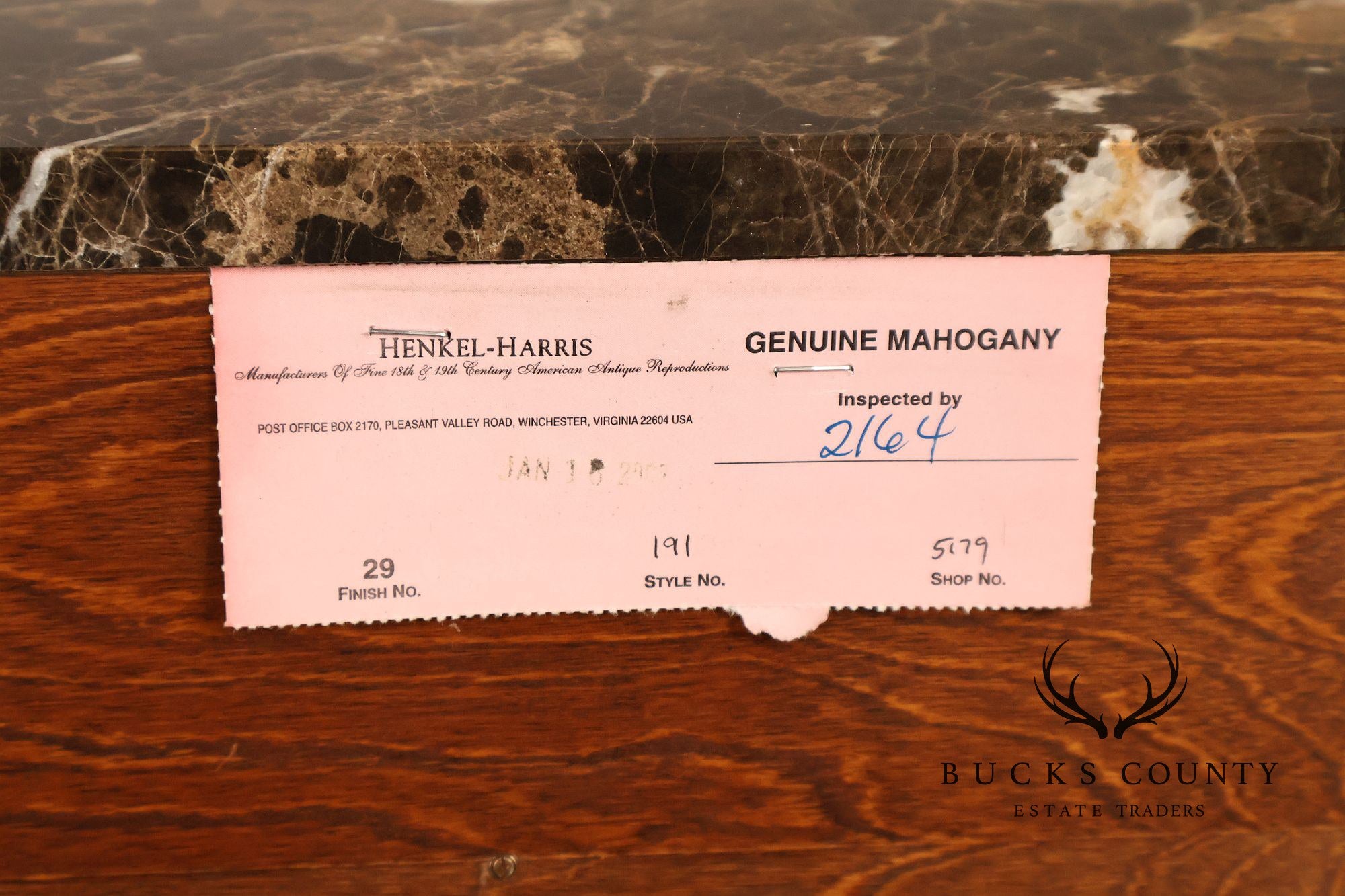 Henkel Harris Empire Style Marble Top Mahogany Chest Of Drawers