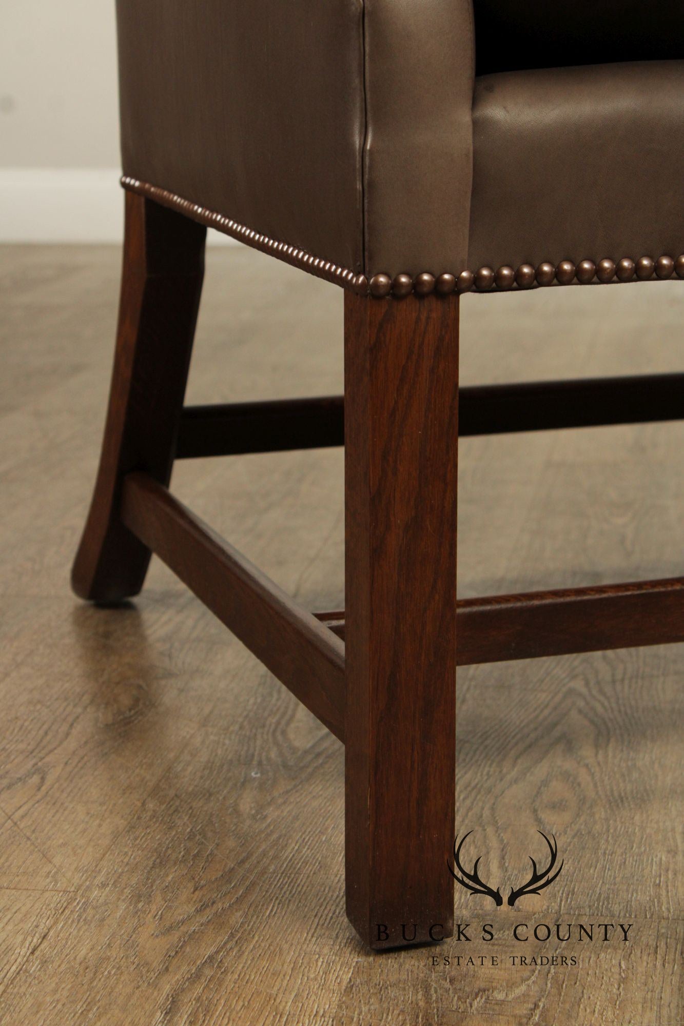 Chippendale Style Pair of Leather Wing Chairs