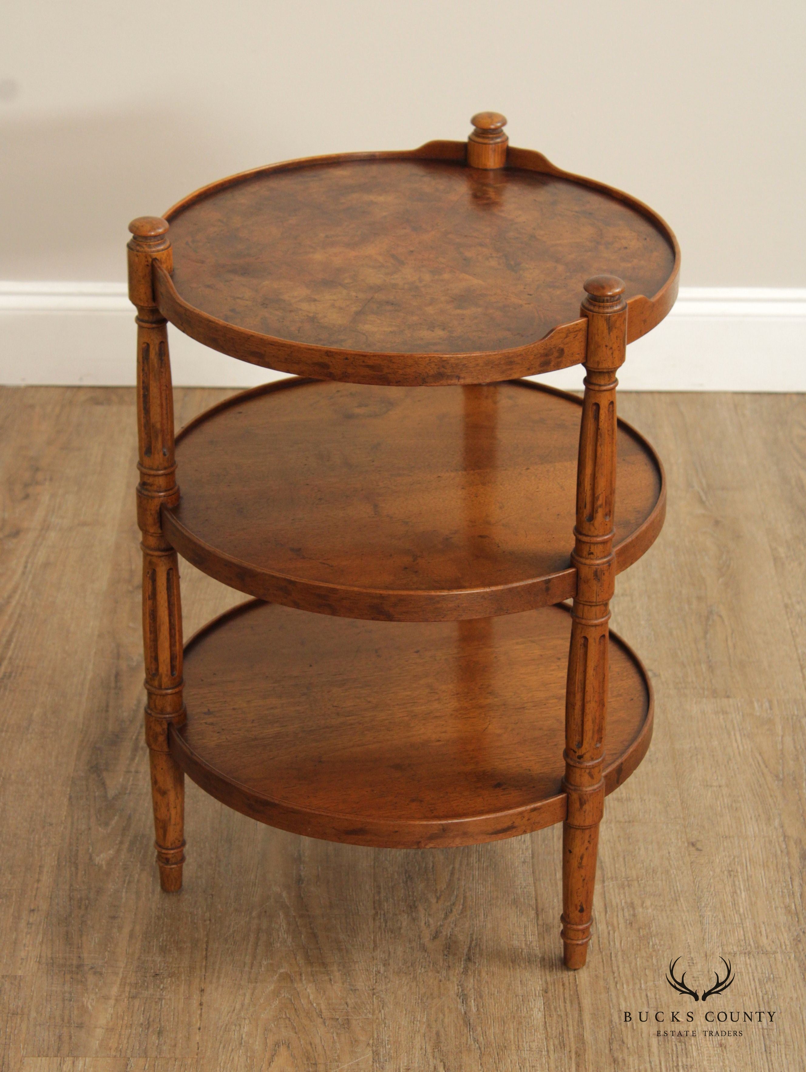 Heritage Vintage Louis XVI Style Burl Walnut Three Tier Etagere