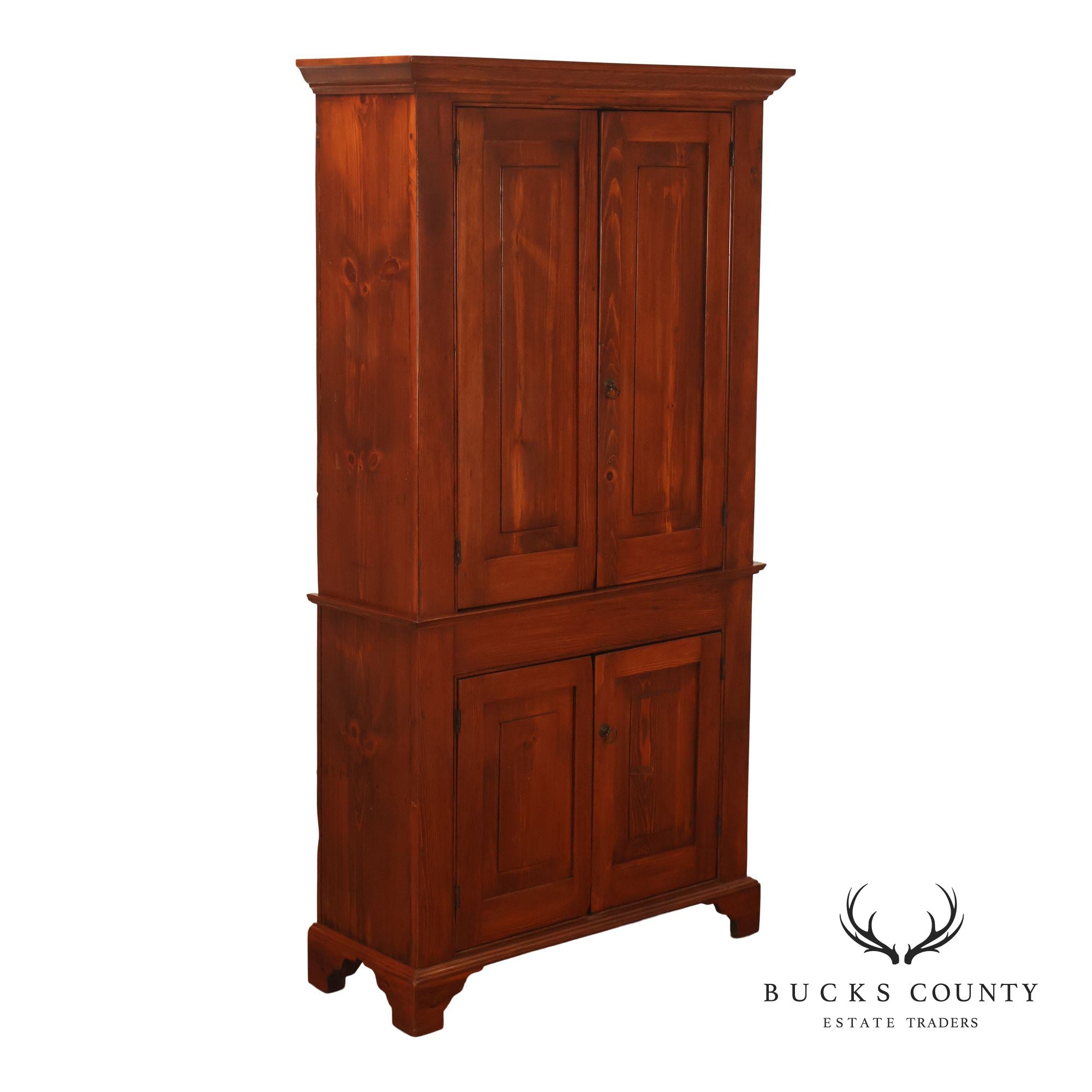 Antique Primitive American Pine Two Piece Pantry Cupboard