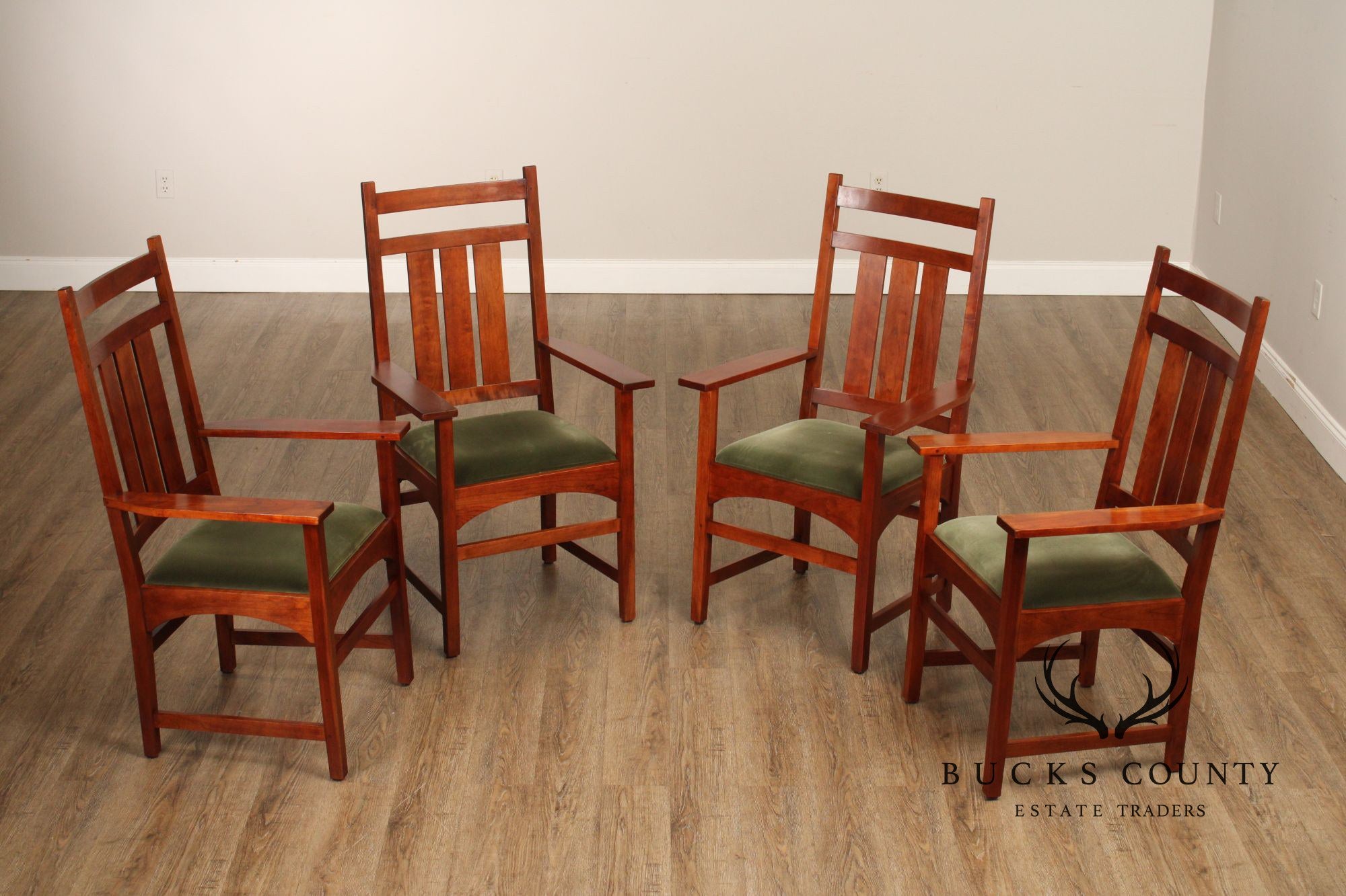 Stickley Mission Collection Set of Four Harvey Ellis Cherry Dining Armchairs