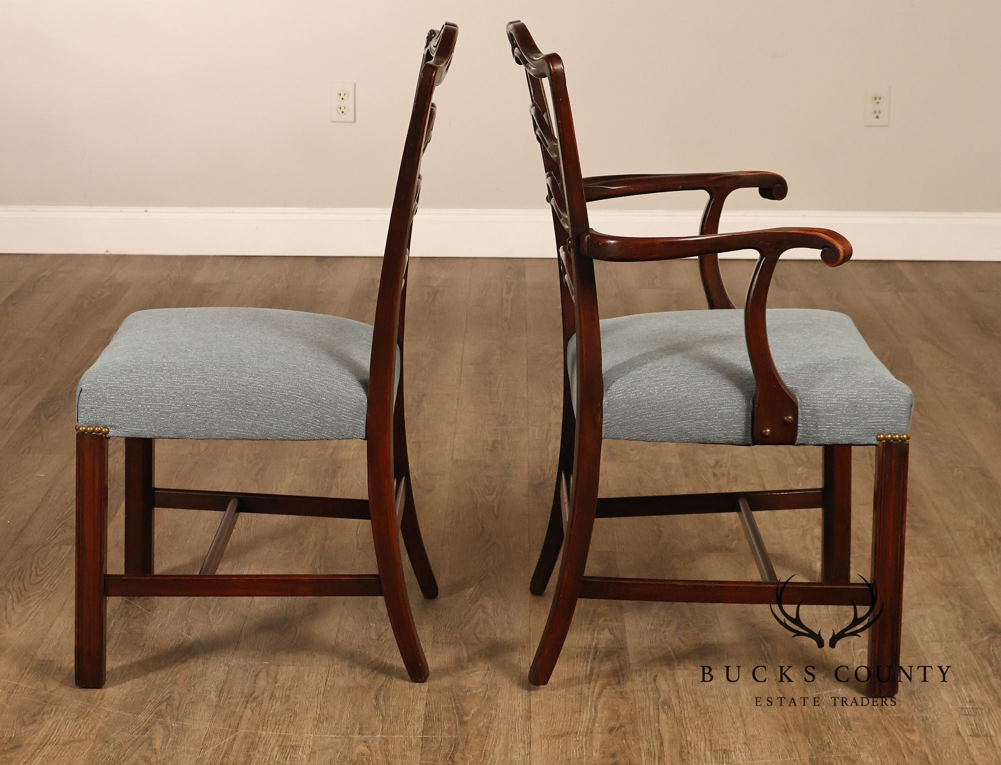 1940's Chippendale Style Set Of Six Mahogany Ladder Back Dining Chairs