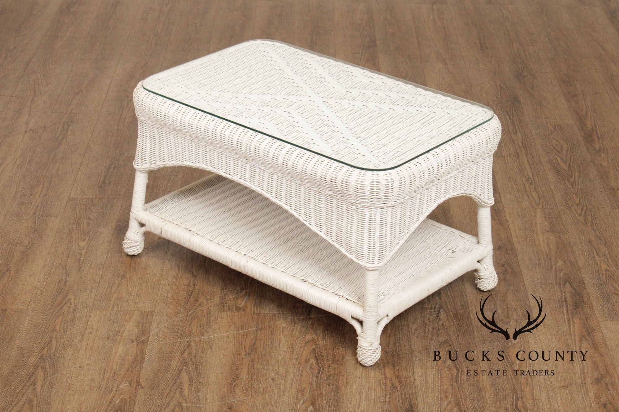 White Wicker Glass Top Coffee Table