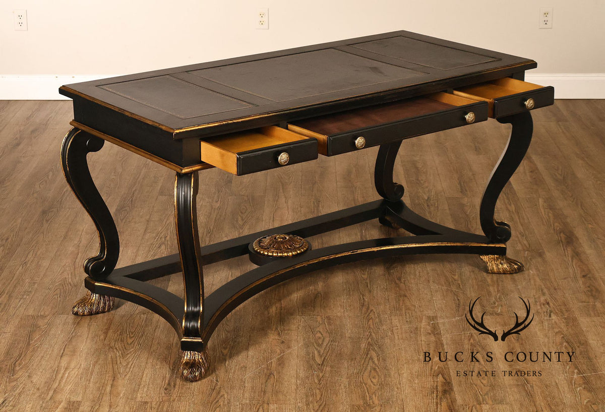 Century Furniture Ebonized And Gilt Executive Writing Desk With Leather Top